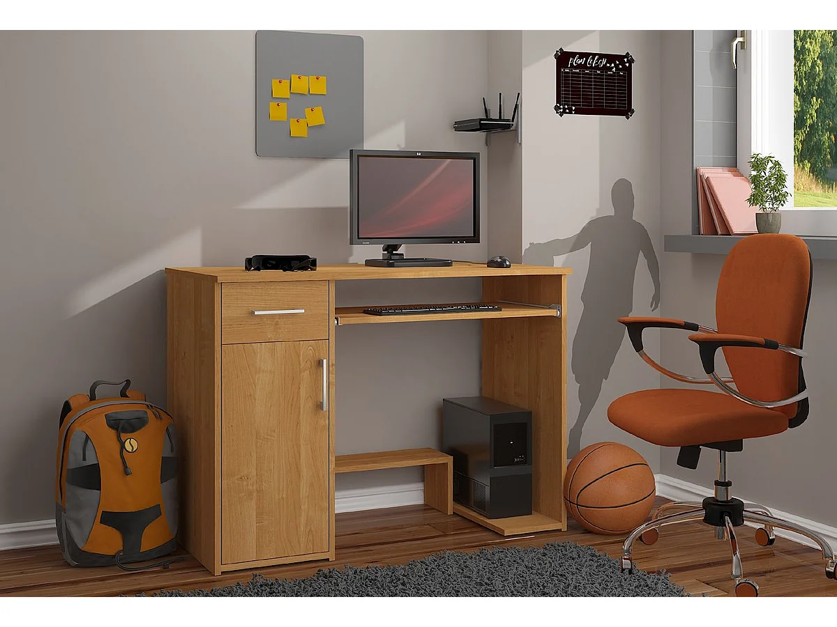 Bureau d'ordinateur AKORD JAY Aulne 90 cm 1 porte 1 tiroir façade Aulne 3 étagères 90x50x74 cm