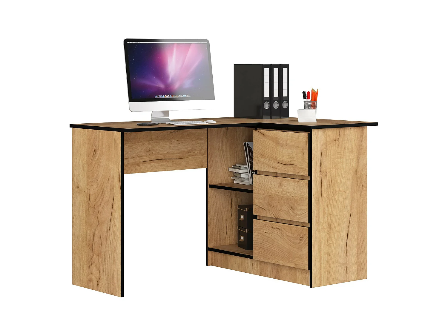 Hoekbureau B16 124 cm Rechts 3 Laden in Eiken Craftafwerking
