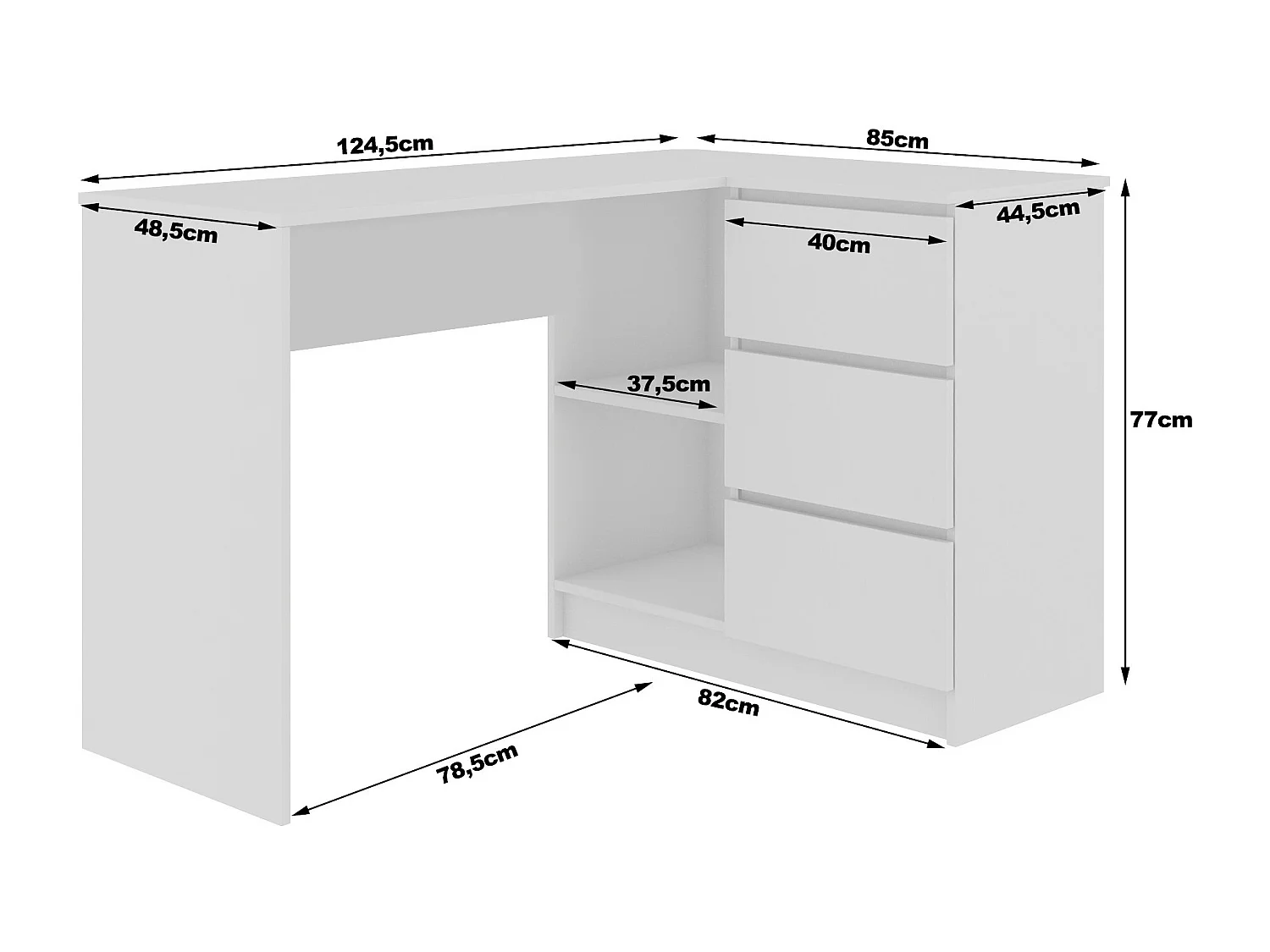 Hoekbureau B16 124 cm Rechts 3 Laden in Eiken Craftafwerking