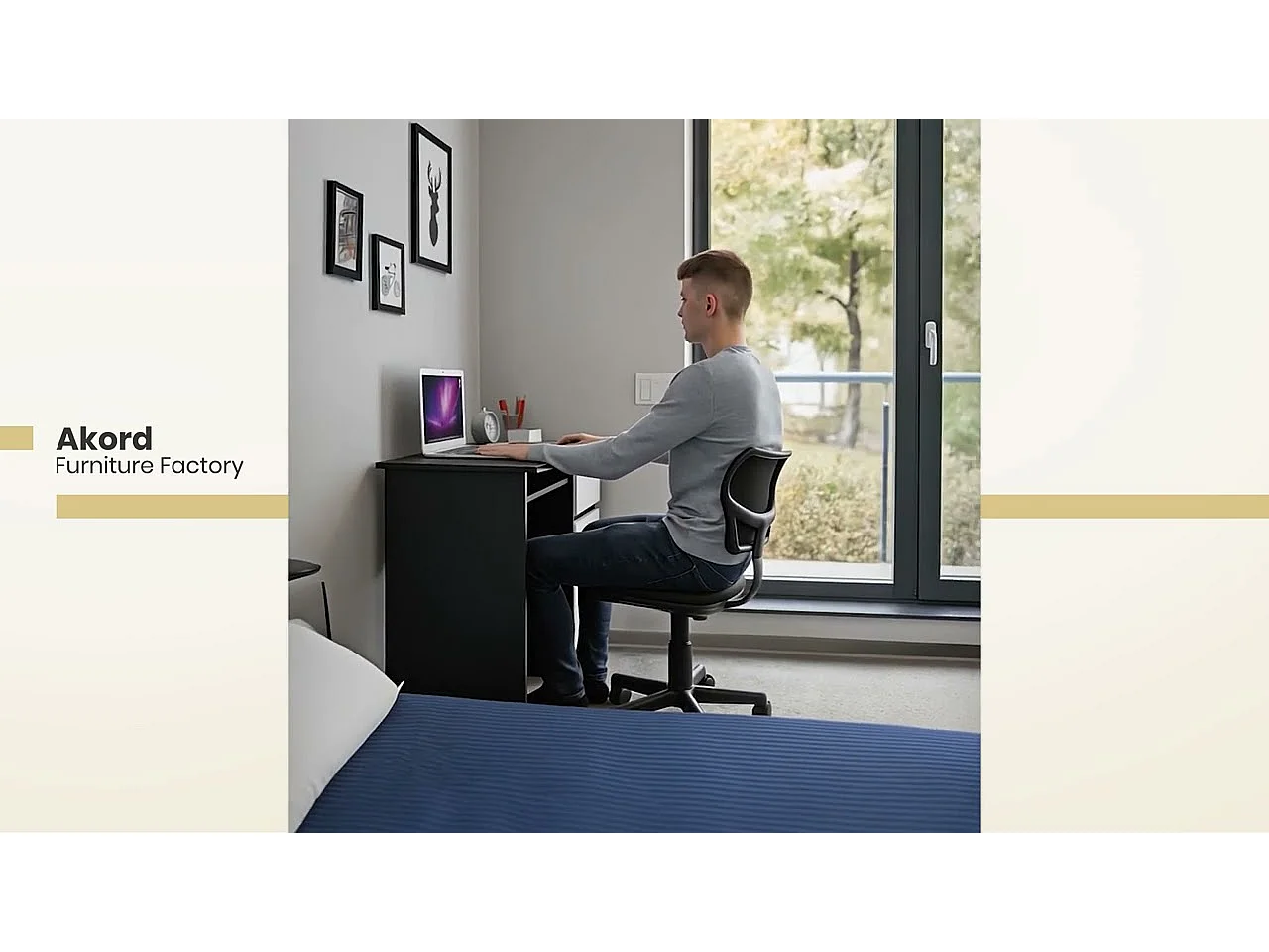 Bureau d'ordinateur AKORD droit PIKSEL Blanc 90 cm 1 porte 1 tiroir façade Chêne Sonoma 3 étagères 90x50x77 cm