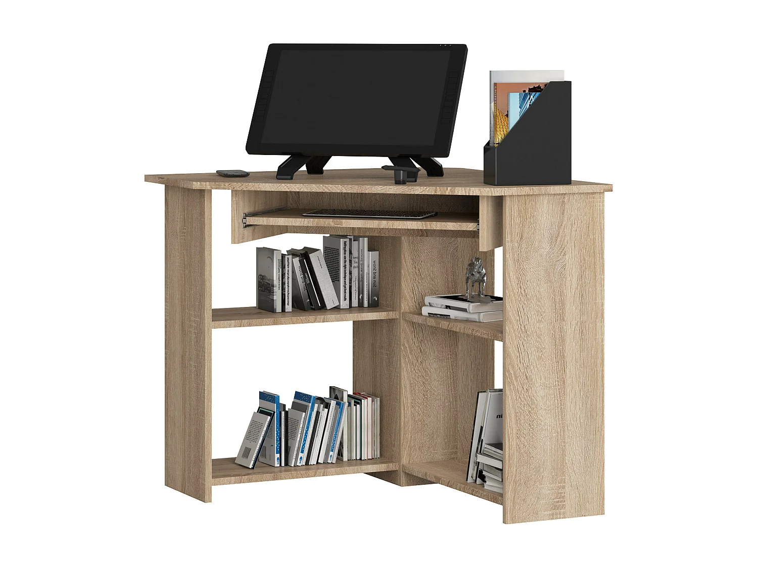 Eck-Schreibtisch AKORD TED in der Farbe Sonoma-Eiche und 5 Ablagen B80 x H74 x T80 cm