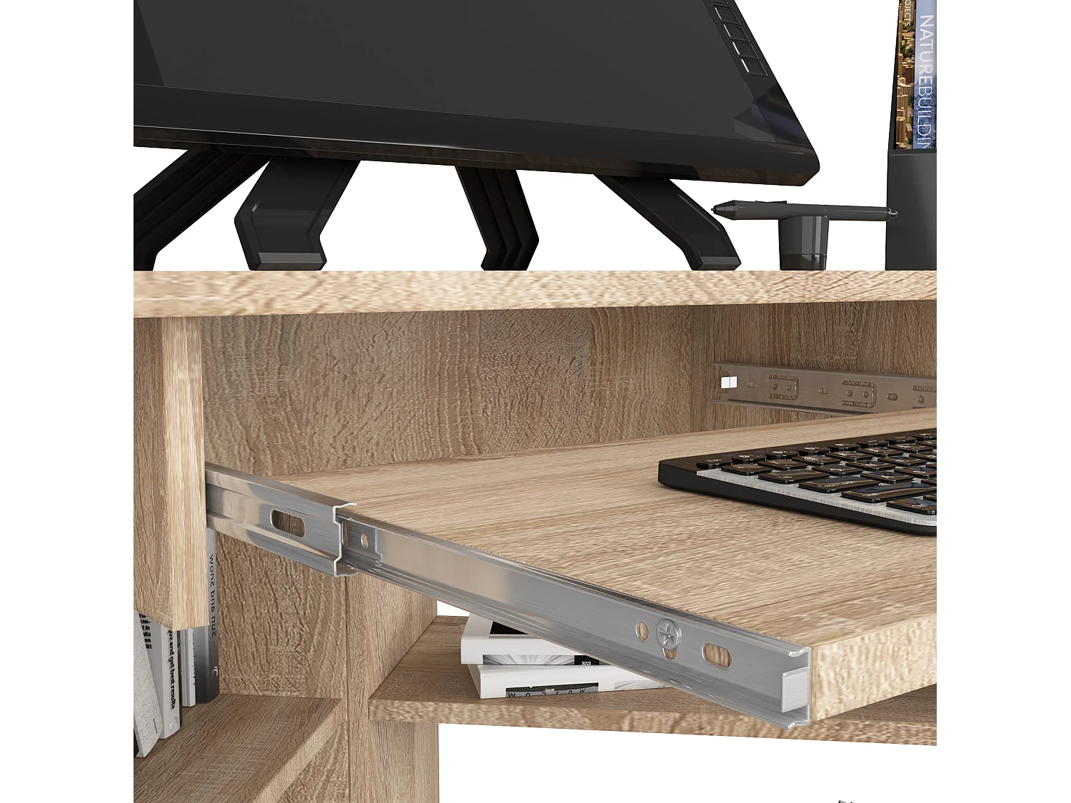 Bureau d'ordinateur AKORD d'angle TED Chêne Sonoma 80 cm façade Chêne Sonoma 5 étagères 80x80x74 cm