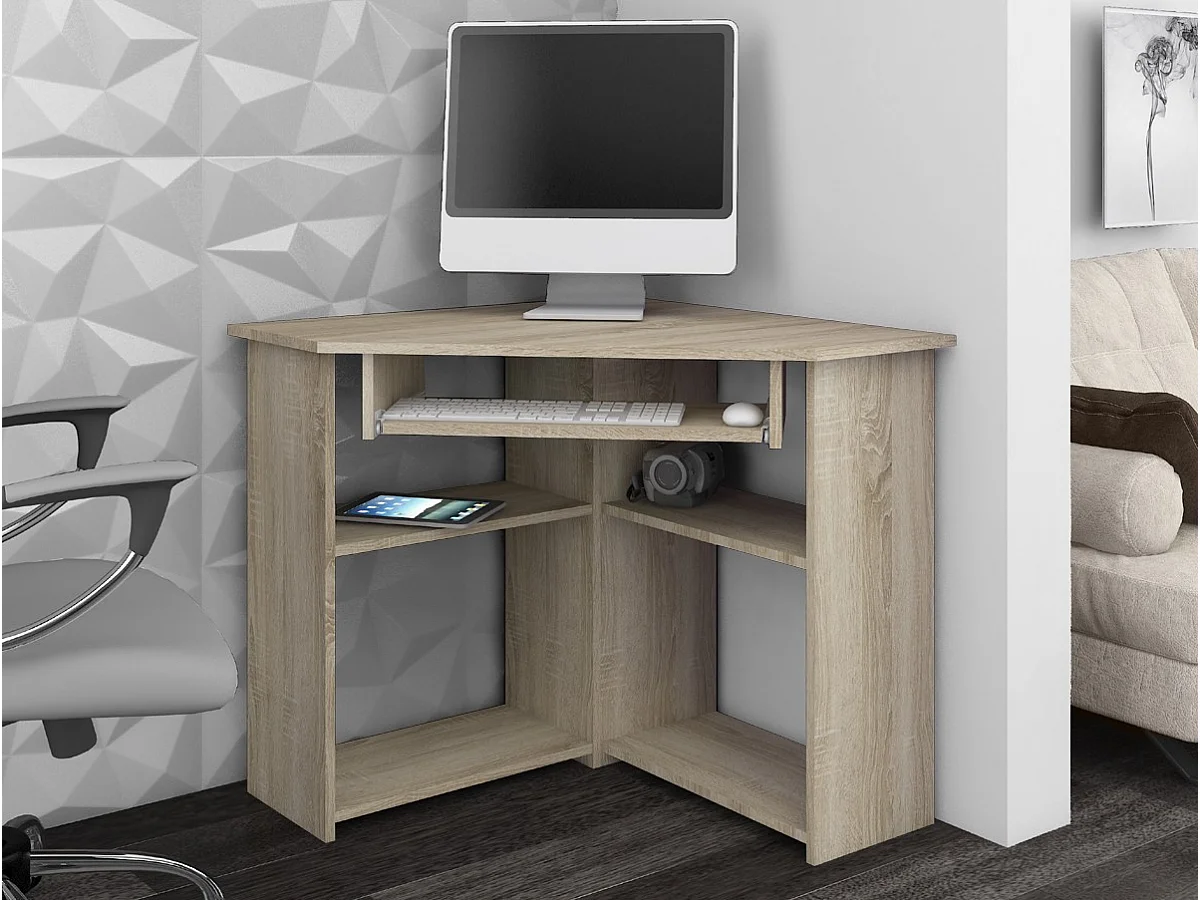 Bureau d'ordinateur AKORD d'angle TED Chêne Sonoma 80 cm façade Chêne Sonoma 5 étagères 80x80x74 cm