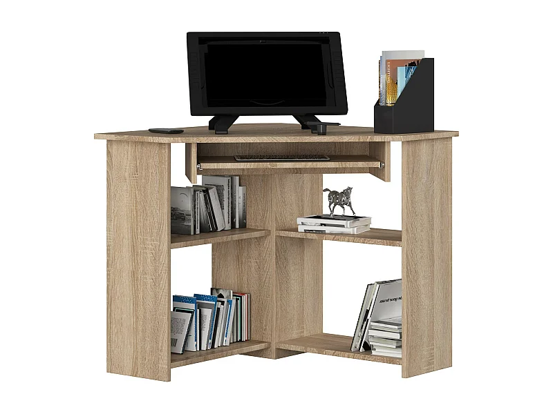 Bureau d'ordinateur AKORD d'angle TED Chêne Sonoma 80 cm façade Chêne Sonoma 5 étagères 80x80x74 cm