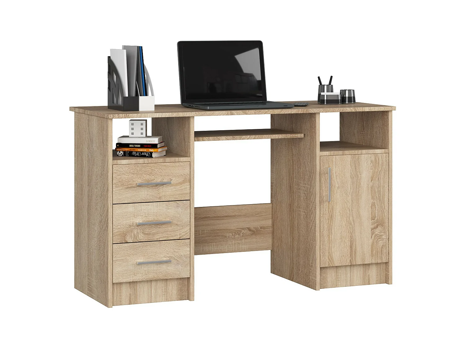PC-Schreibtisch AKORD ANA in der Farbe Sonoma-Eiche mit 3 Schubladen und 5 Ablagen B124 x H74 x T52 cm