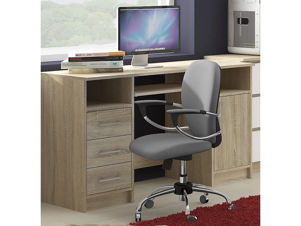 Biurko AKORD ANA Dąb Sonoma 124 cm biurko komputerowe 1 drzwi 3 szuflady kolor Dąb Sonoma mat5 półek 124x52x74 cm