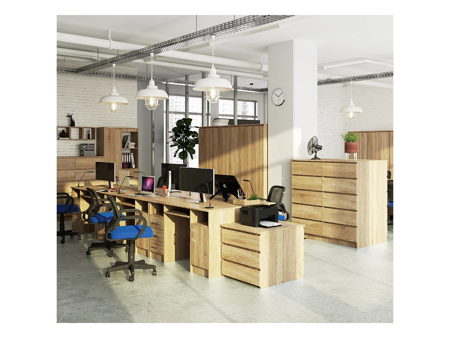 Biurko AKORD ANA Dąb Sonoma 124 cm biurko komputerowe 1 drzwi 3 szuflady kolor Dąb Sonoma mat5 półek 124x52x74 cm