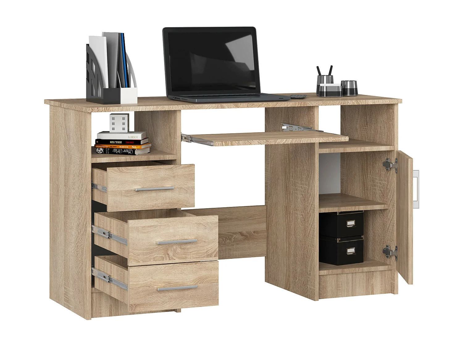 Bureau ANA met 3 Laden / Computerbureau / Computer Tafel / Bureautafel / Sonoma Eik / 124 x 77 x 52 cm