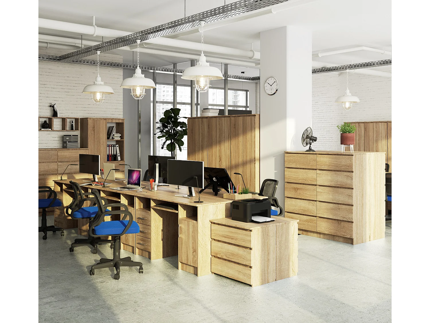 Bureau ANA met 3 Laden / Computerbureau / Computer Tafel / Bureautafel / Sonoma Eik / 124 x 77 x 52 cm