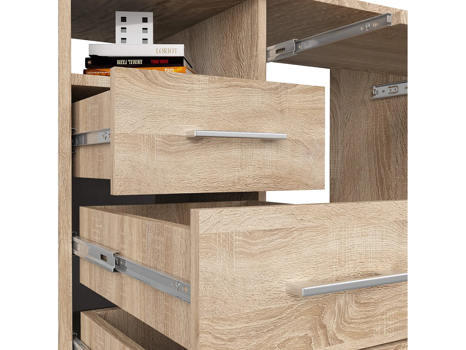 Bureau d'ordinateur AKORD ANA Chêne Sonoma 124 cm 1 porte 3 tiroirs façade Chêne Sonoma 5 étagères 124x52x74 cm