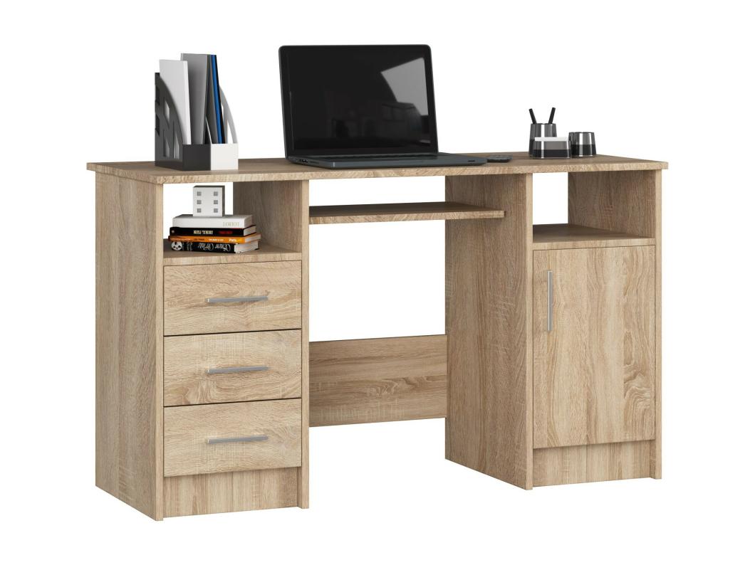 Ana Bureau - Sonoma Eikenhout, 124 cm, 3 Laden, 1 Deur, Laminaten Plaat, Mat Afwerking, Zelfmontage