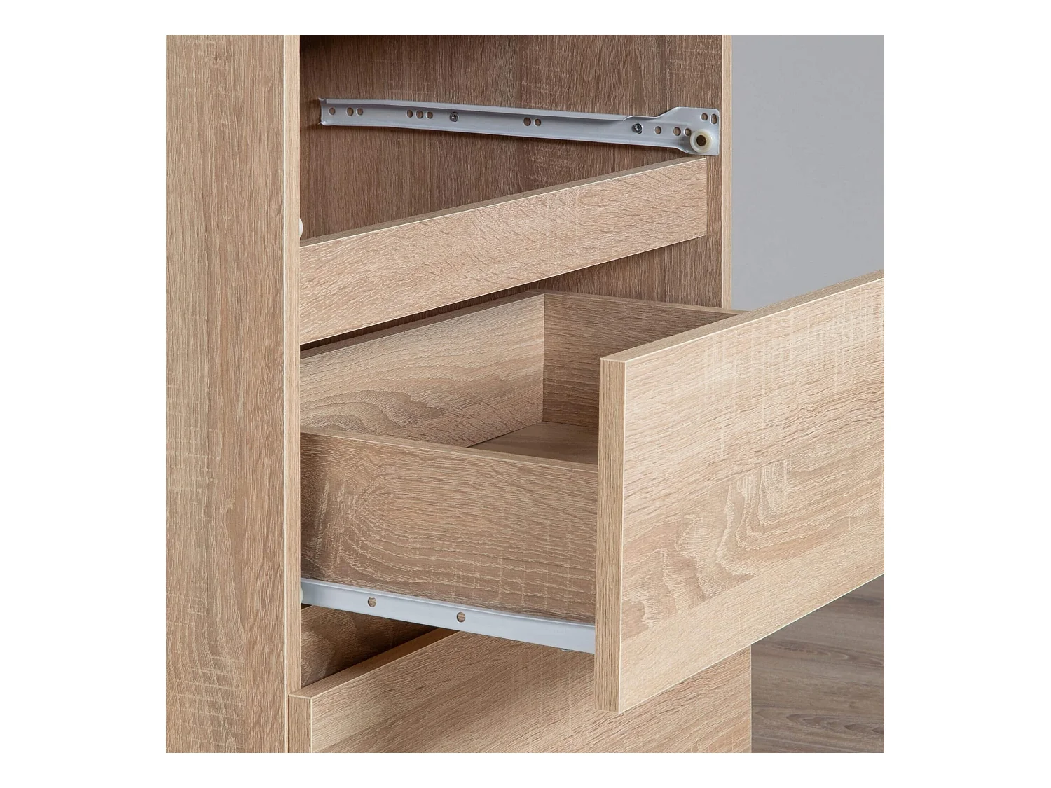 Eck-Schreibtisch AKORD B20 links in der Farbe Sonoma-Eiche mit 3 Schubladen und 4 Ablagen B155 x H77 x T85 cm