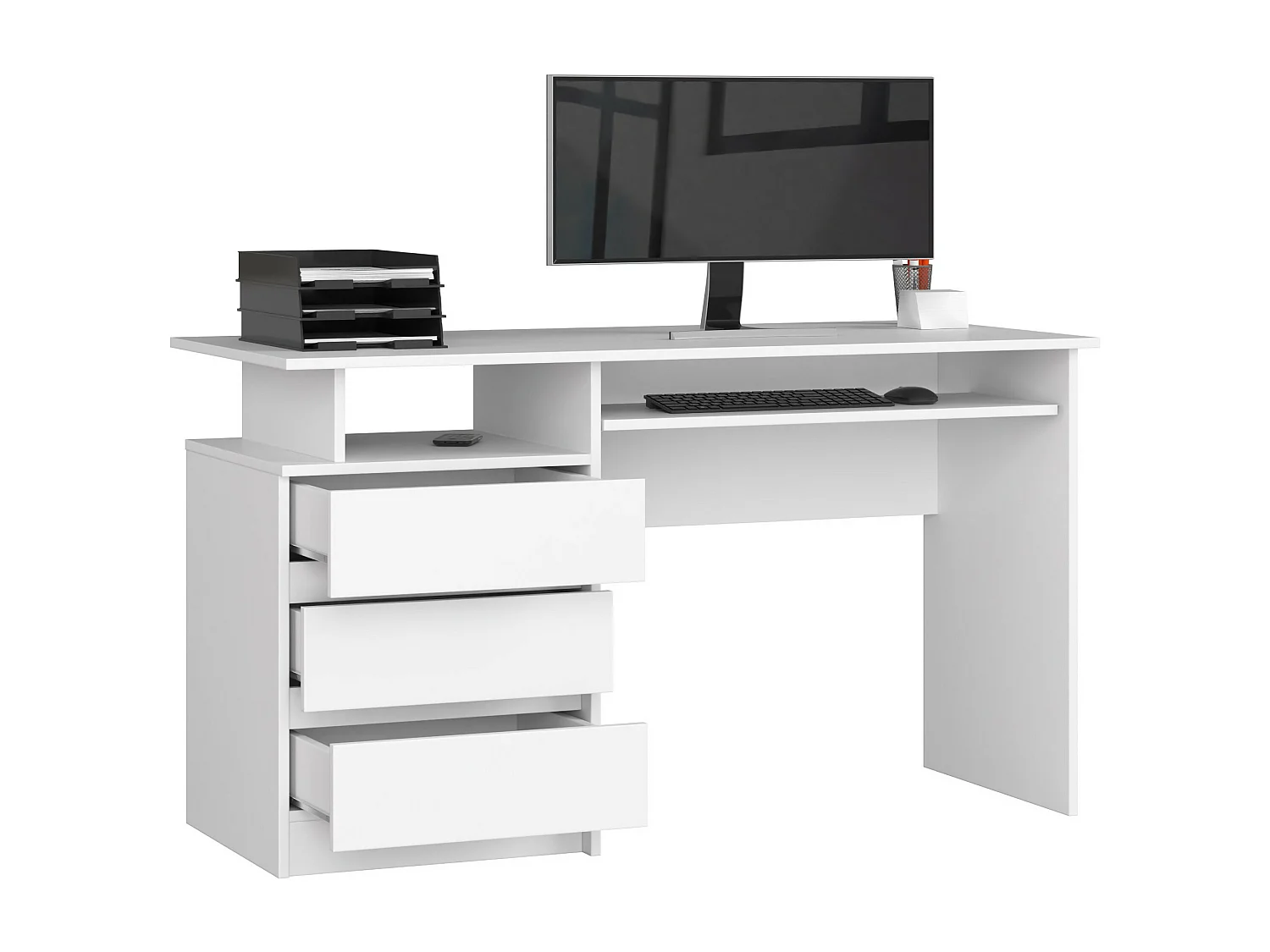 Bureau Wit Pro 135cm met Lades en Mat Afwerking