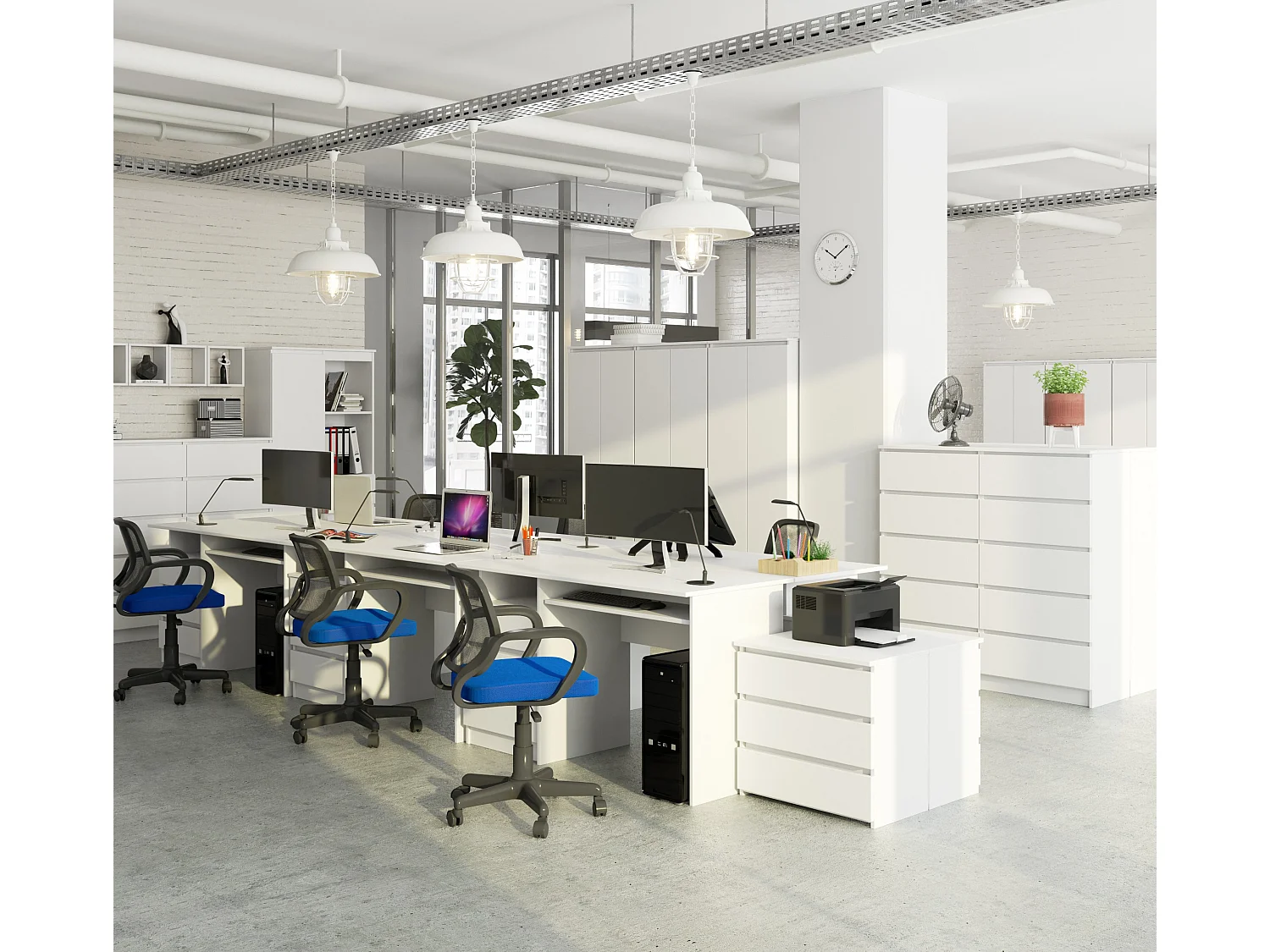 Bureau Wit Pro 135cm met Lades en Mat Afwerking