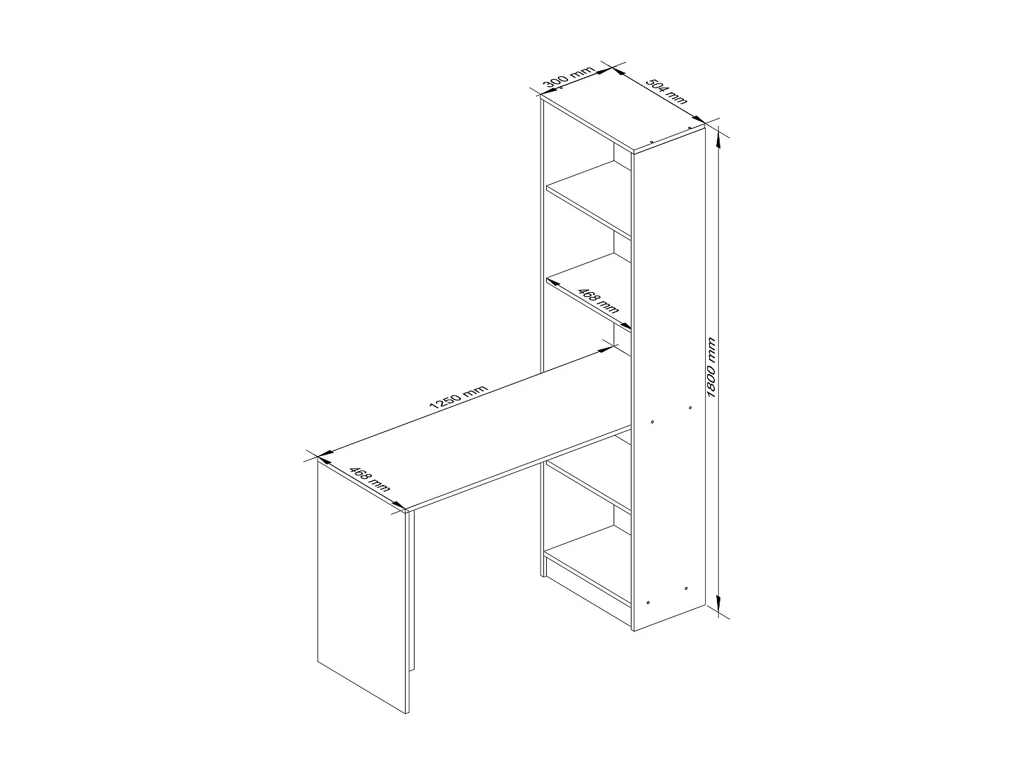 Biurko AKORD SMART z regałem Dąb Sonoma 125 cm kolor Dąb Sonoma mat 5 półek 125x50x180 cm