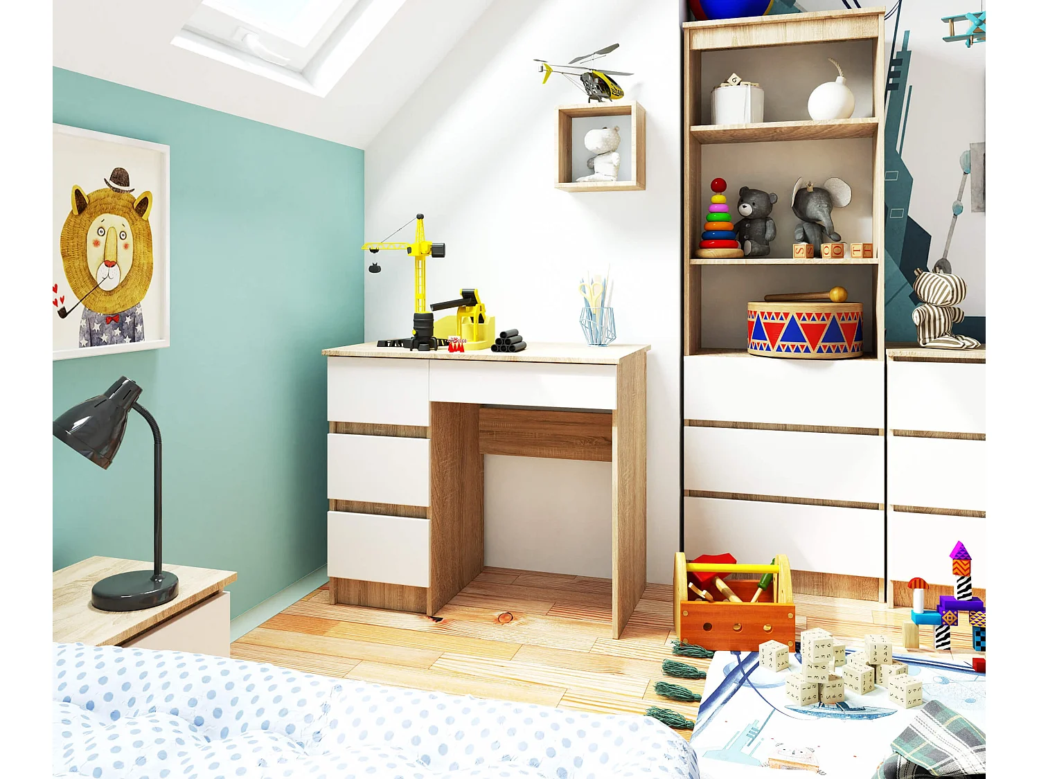 Links Bureau Links Sonoma Eiken/Wit - Linkeruitvoering - 90 cm Breed, 4 Lades, Zelfmontage