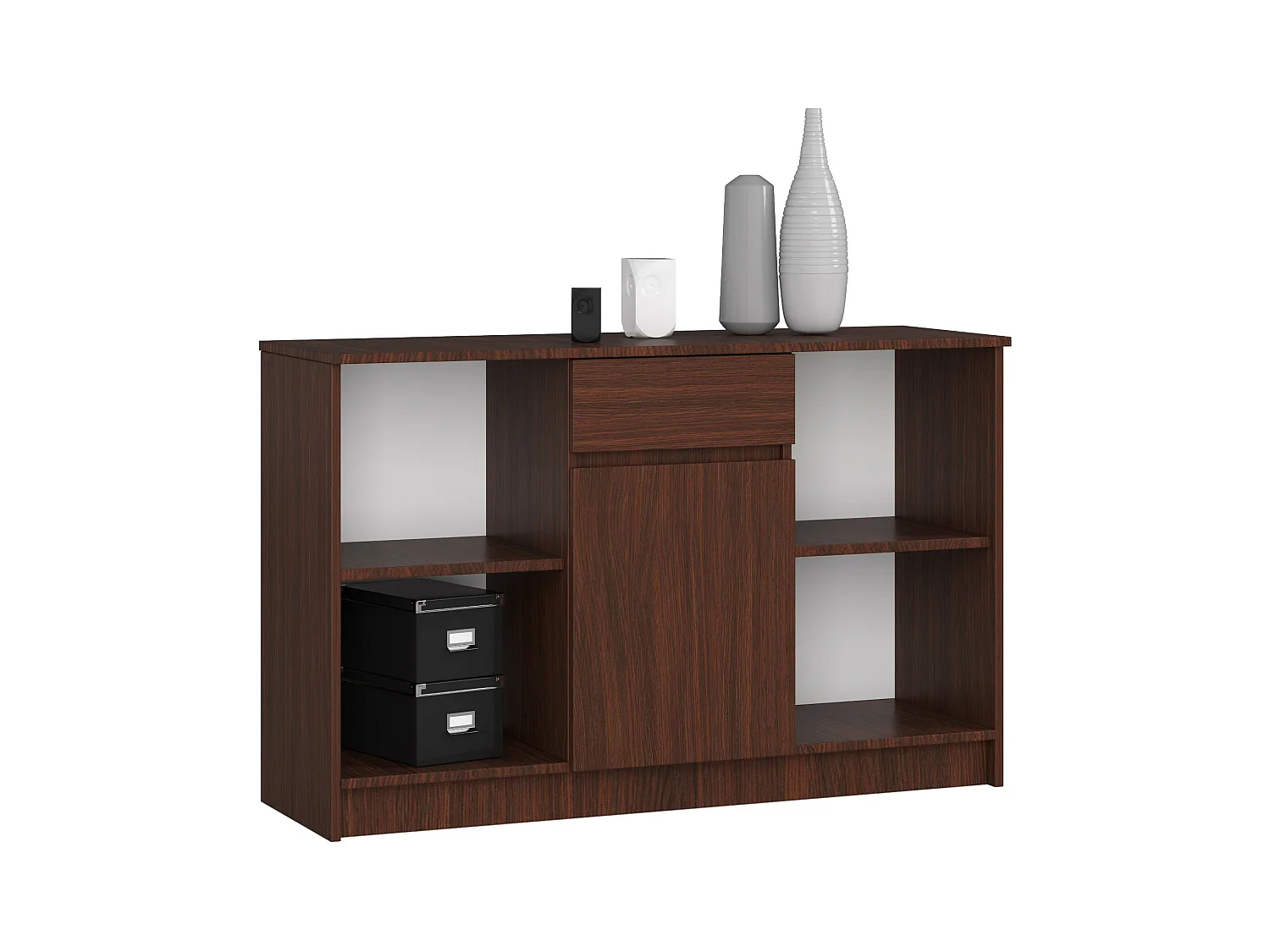 Biurko narożne AKORD B17 Wenge 120 cm Zestaw z komodą 1 drzwi 1 szuflada kolor Wenge mat 6 półek 120x126x79 cm