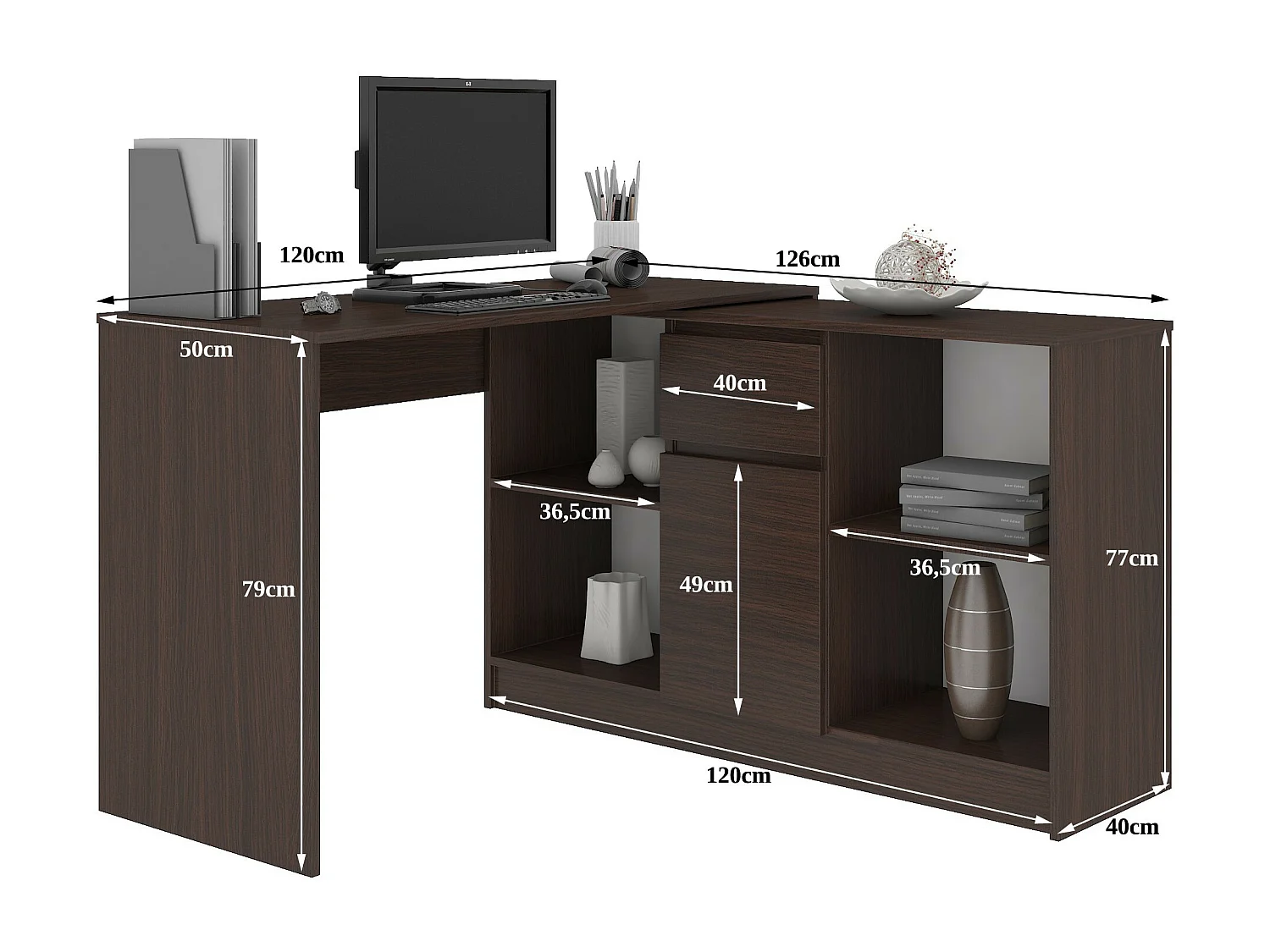 Wenge Hoekmeubels Set B-17 - Wenge Bureau en Kast met Lade en Planken