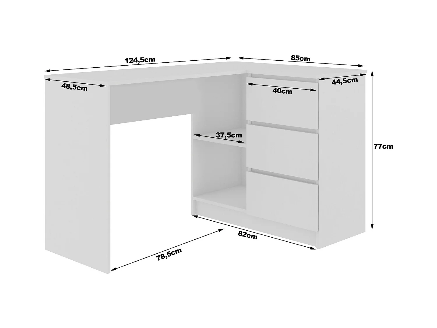 Scrivania angolare AKORD B16 Bianco 124 cm 3 cassetti inserto frontale Sonoma Quercia 124x85x77 cm Modello a destra