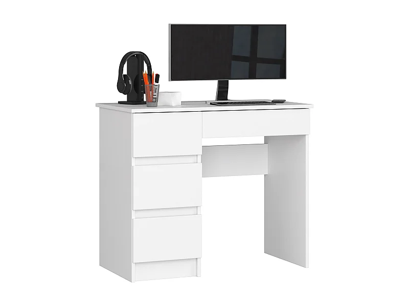 PC-Schreibtisch AKORD A7 links in der Farbe Weiß mit 4 Schubladen B90 x H77 x T50 cm