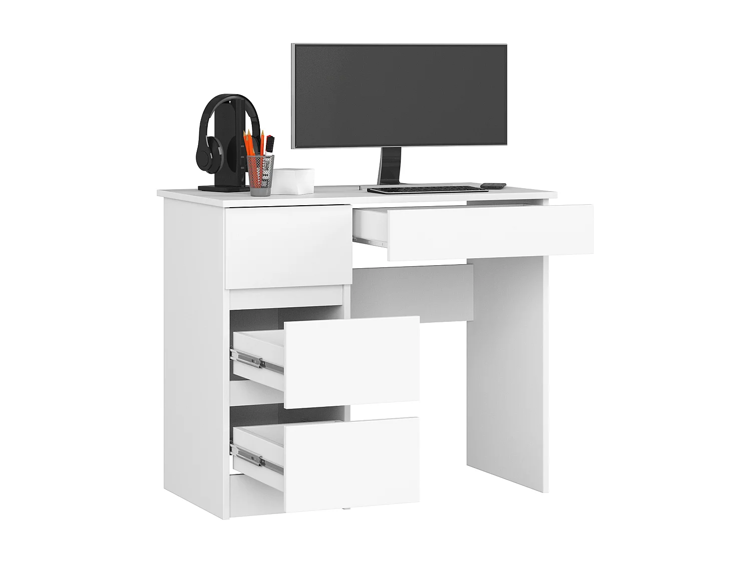 PC-Schreibtisch AKORD A7 links in der Farbe Weiß mit 4 Schubladen B90 x H77 x T50 cm