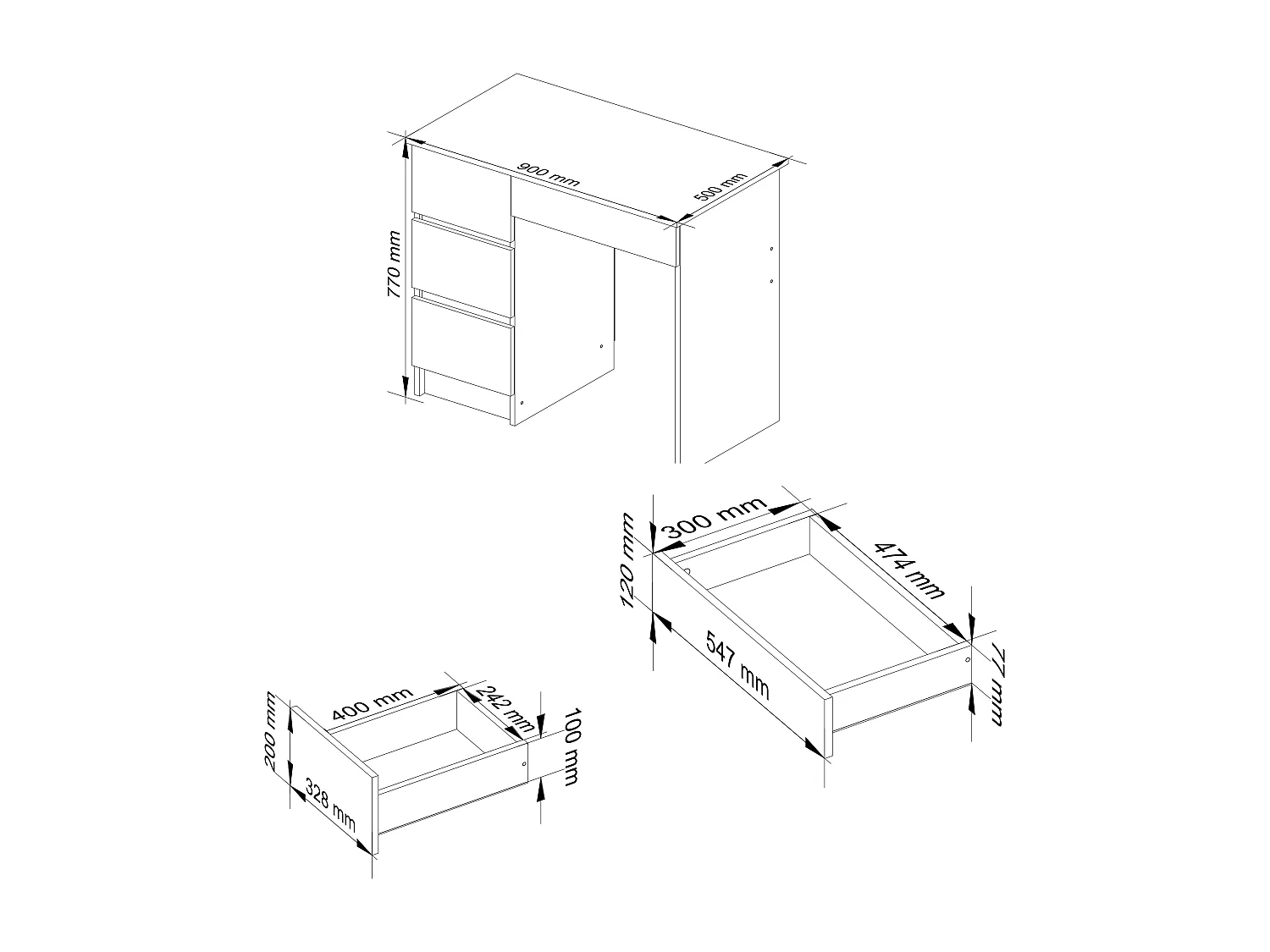 Bureau Links A-7 / Computerbureau / Computer Tafel / Bureautafel Links / Wit/ 90 x 77 x 50 cm