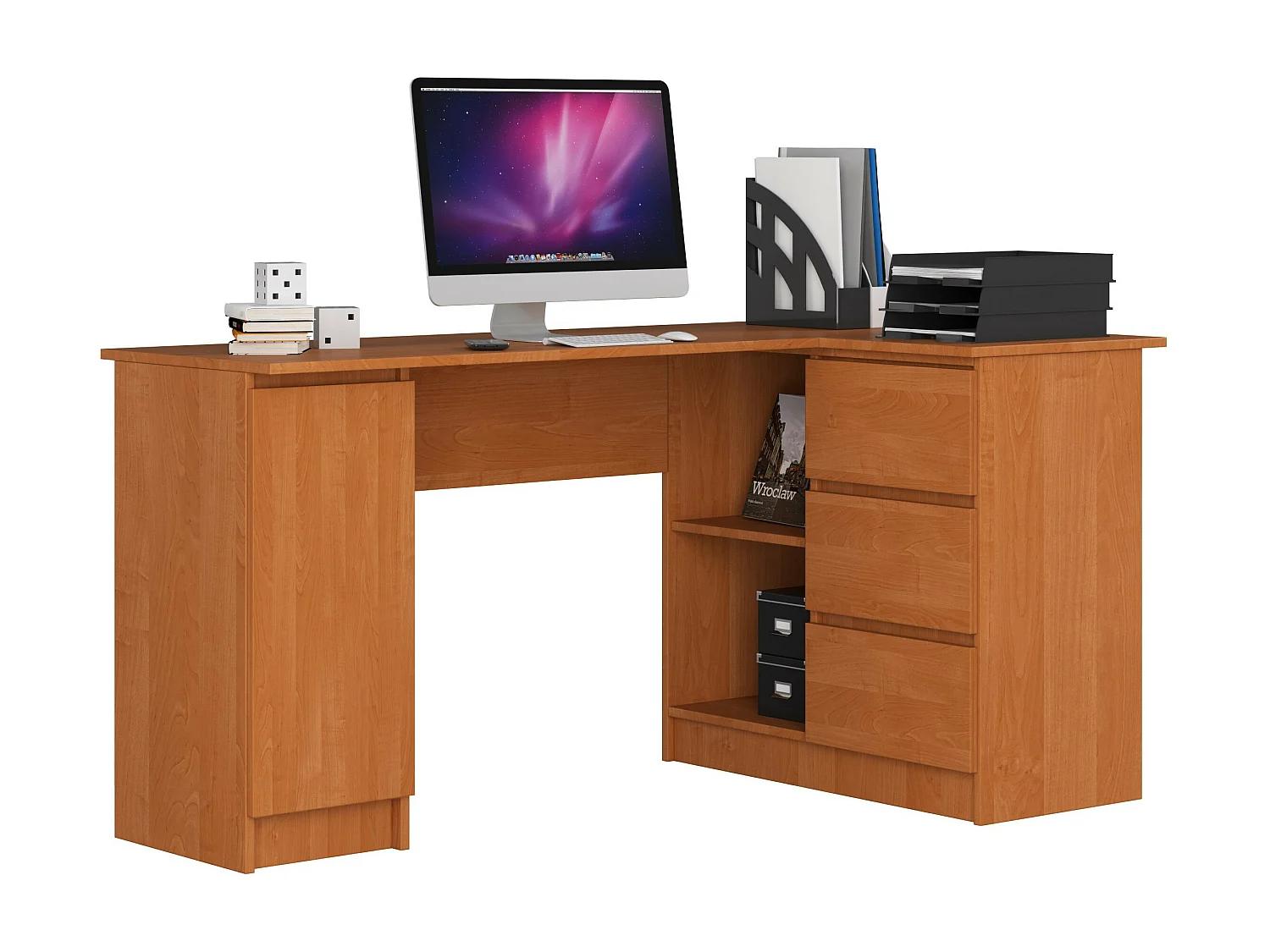 Scrivania angolare AKORD B20 Ontano 155 cm 1 anta 3 cassetti 155x85x77 cm Modello a destra