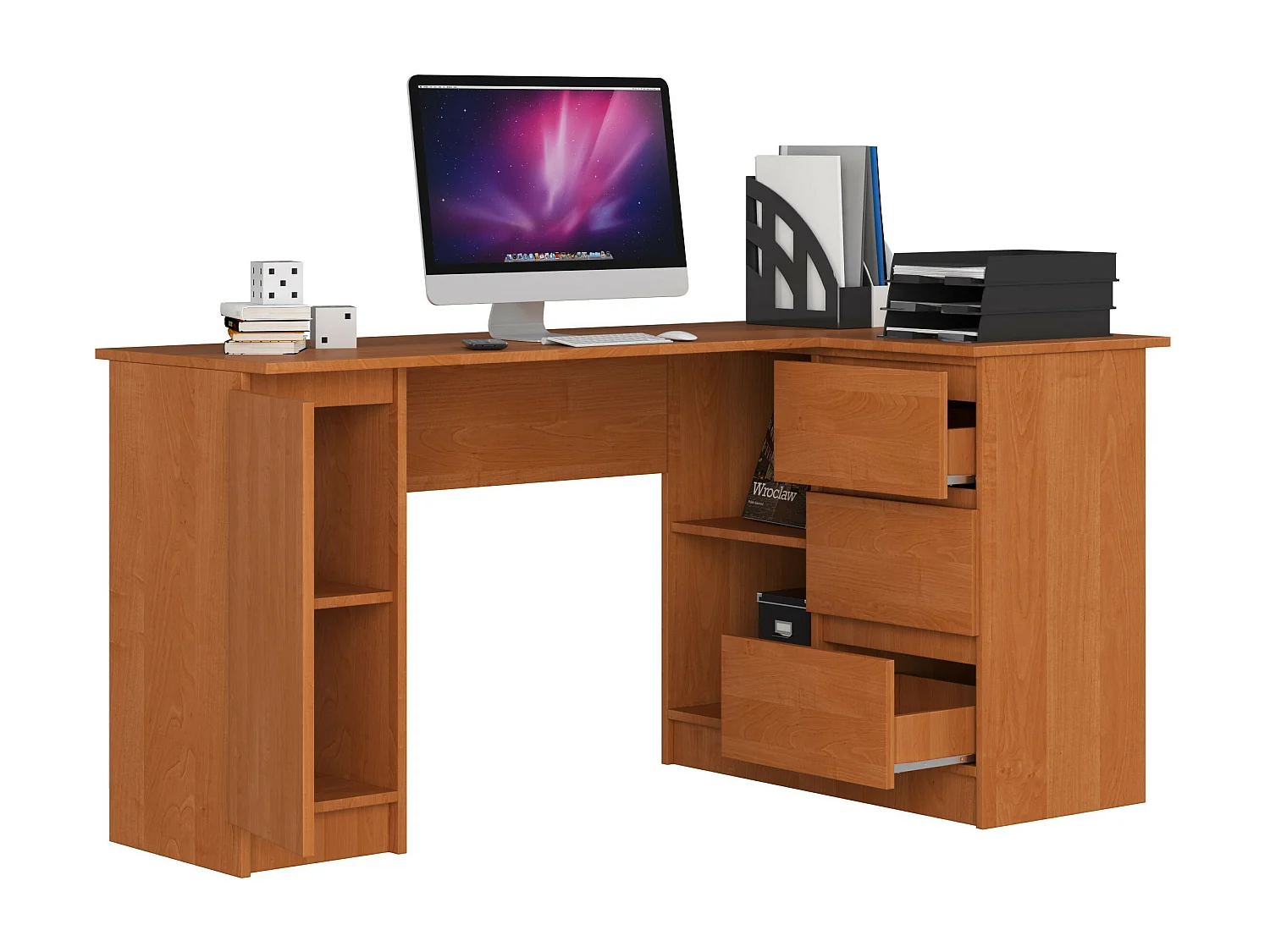 Scrivania angolare AKORD B20 Ontano 155 cm 1 anta 3 cassetti 155x85x77 cm Modello a destra