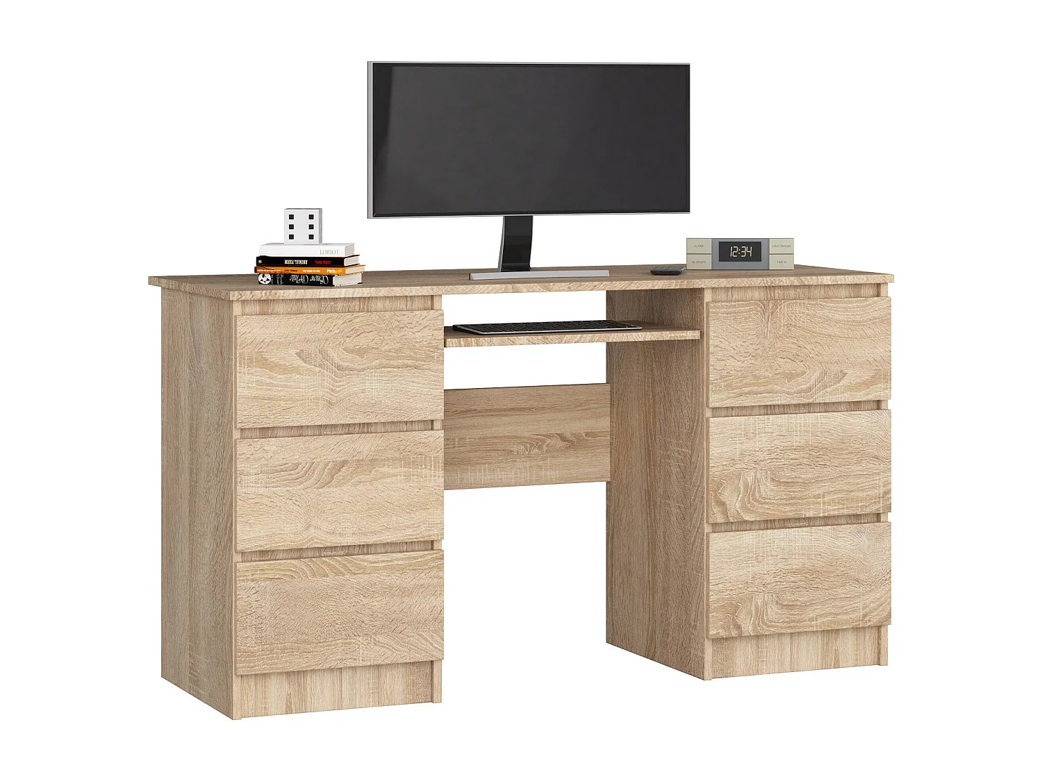 Bureau d'ordinateur AKORD A11 Chêne Sonoma 135 cm 6 tiroirs façade Chêne Sonoma 135x50x77 cm