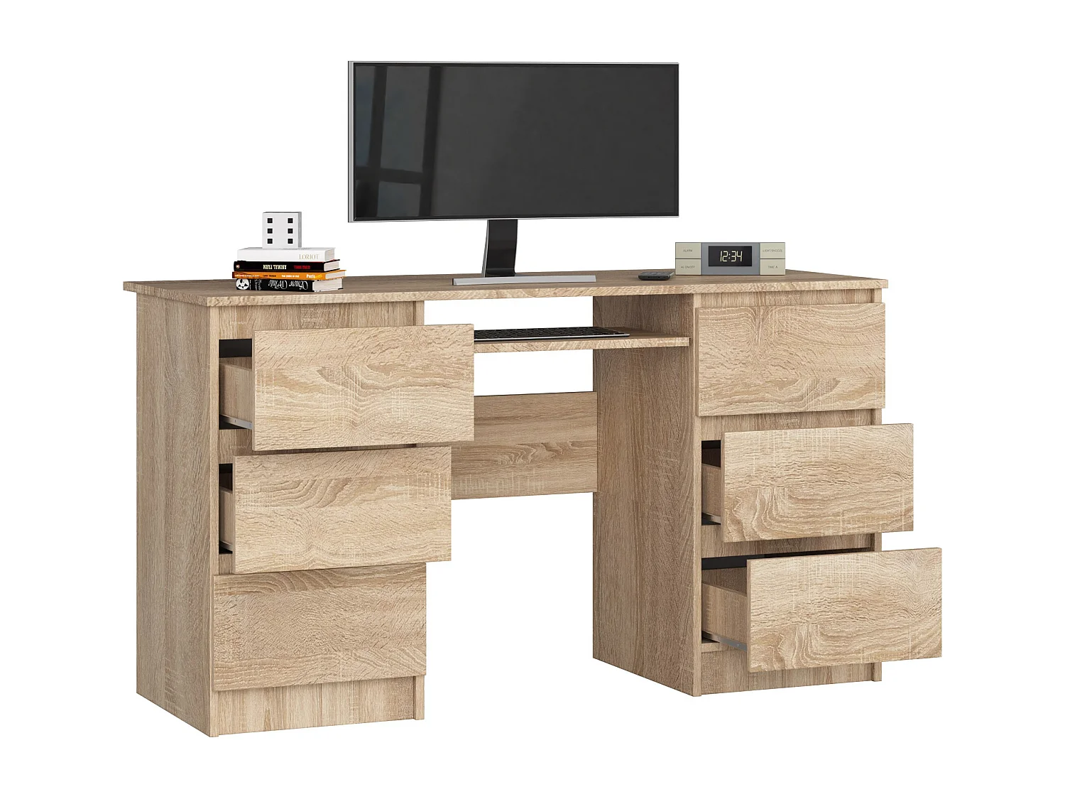 Bureau d'ordinateur AKORD A11 Chêne Sonoma 135 cm 6 tiroirs façade Chêne Sonoma 135x50x77 cm