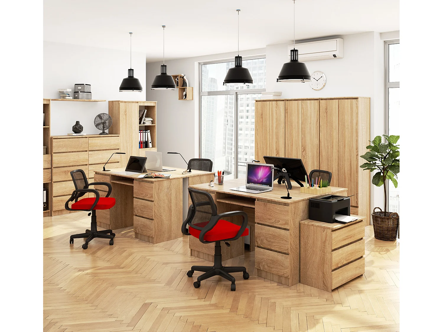 Bureau d'ordinateur AKORD A11 Chêne Sonoma 135 cm 6 tiroirs façade Chêne Sonoma 135x50x77 cm