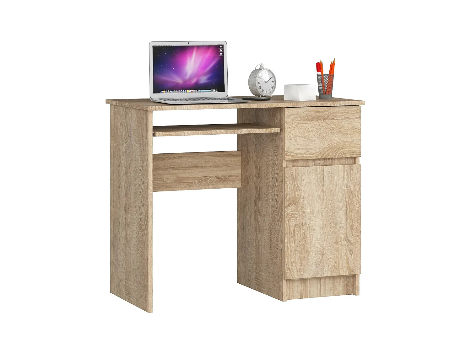Bureau d'ordinateur AKORD droit PIKSEL Chêne Sonoma 90 cm 1 porte 1 tiroir façade Chêne Sonoma 3 étagères 90x50x77 cm