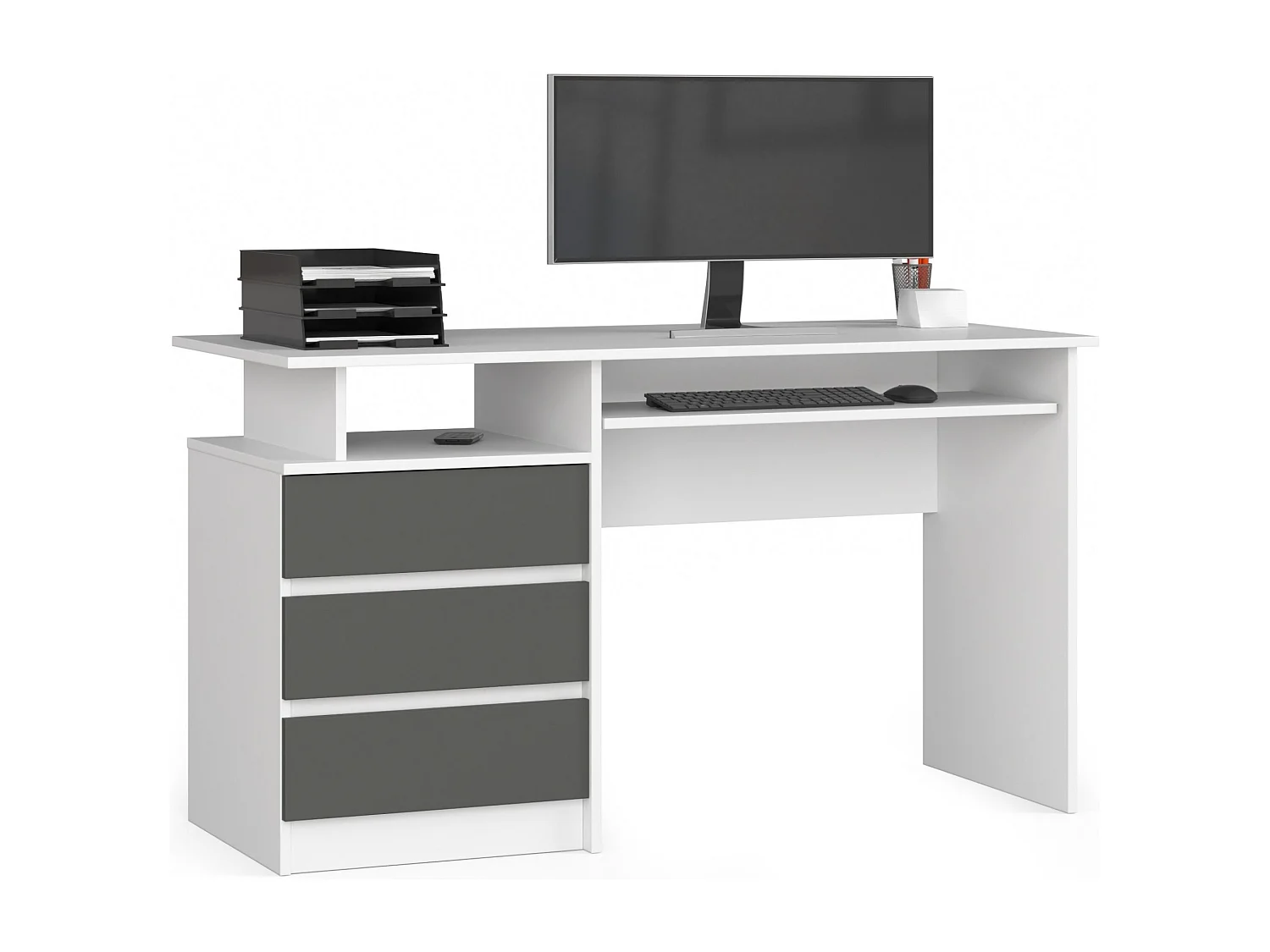 Scrivania AKORD CLP Bianco 135 cm 3 cassetti inserto frontale Grigio Grafite 135x60x77 cm