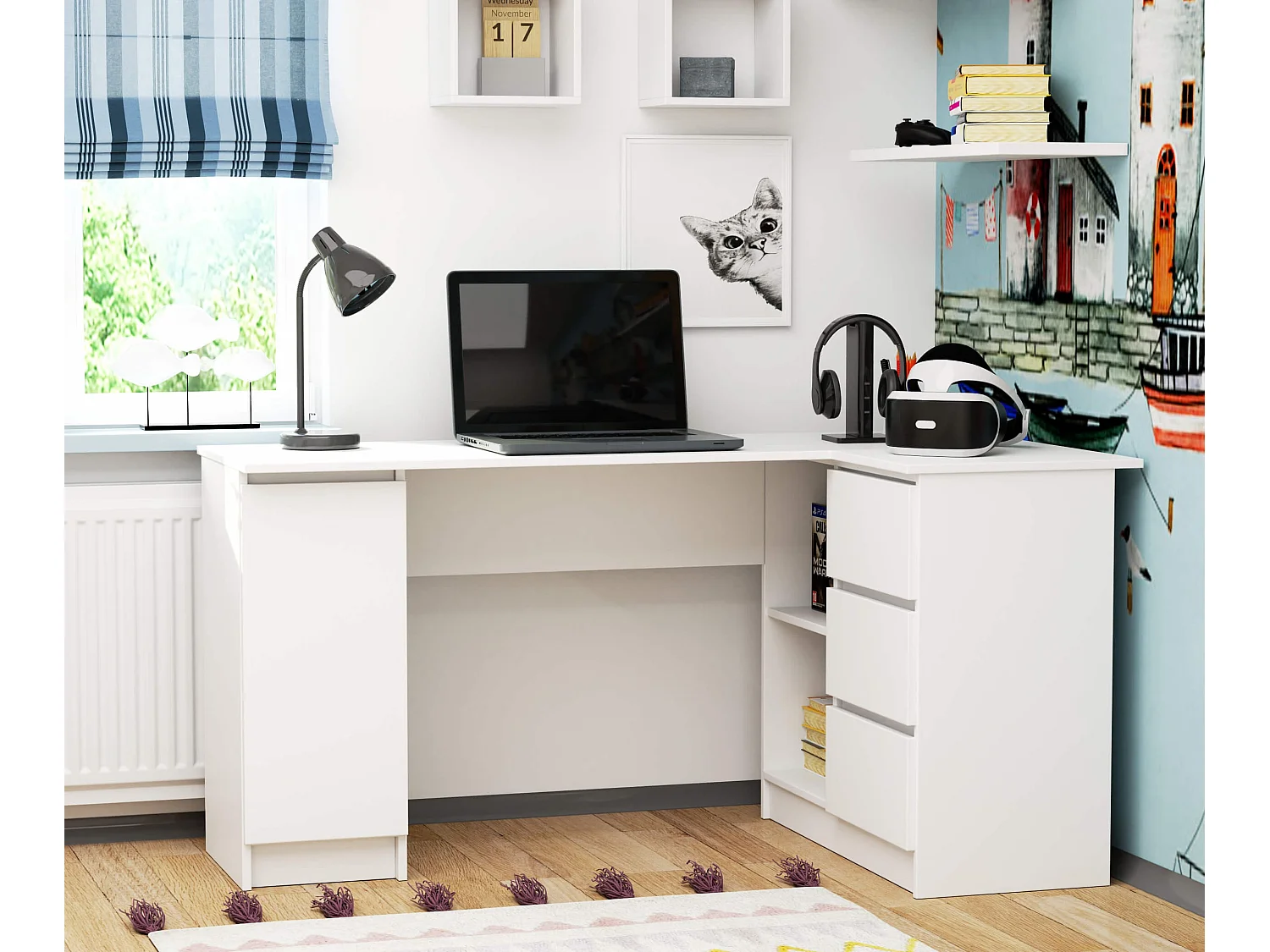 Hoekbureau Rechts B20 / Computerbureau / Computer Tafel / Bureautafel Rechts /Wit / 155 x 77 x 85 cm