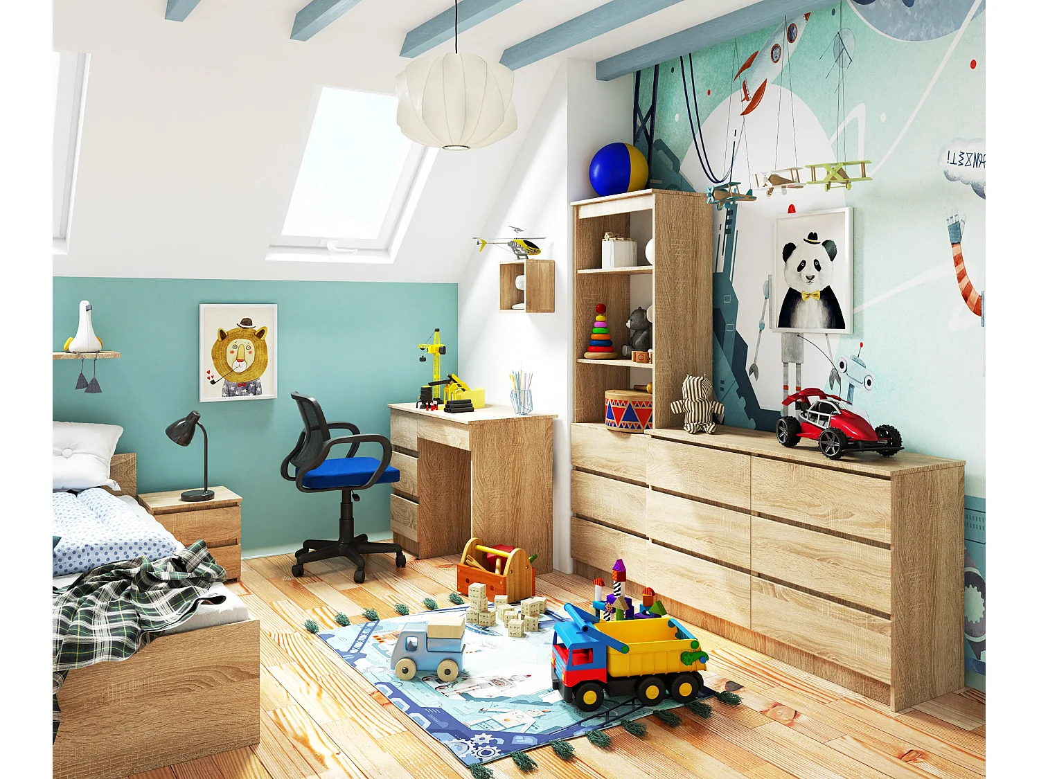 Sonoma Eiken Bureau A-7 Linkszijdig - 4 Lades, 90cm Breed, Do It Yourself Montage