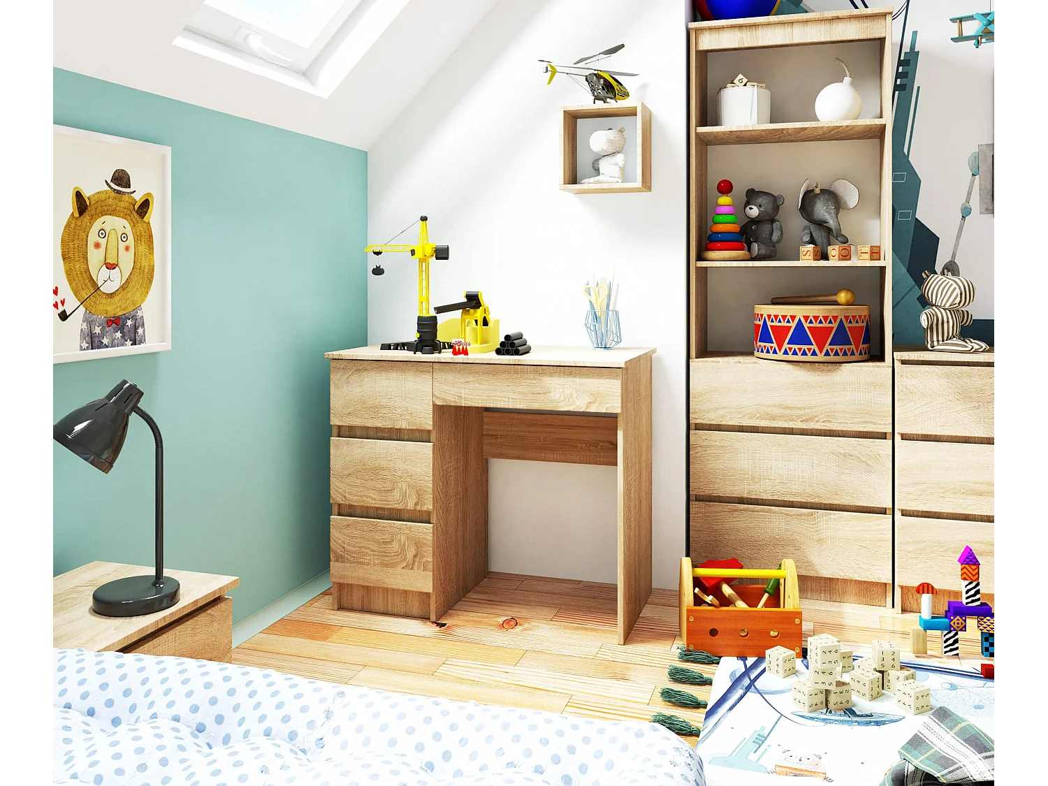 Sonoma Eiken Bureau A-7 Linkszijdig - 4 Lades, 90cm Breed, Do It Yourself Montage