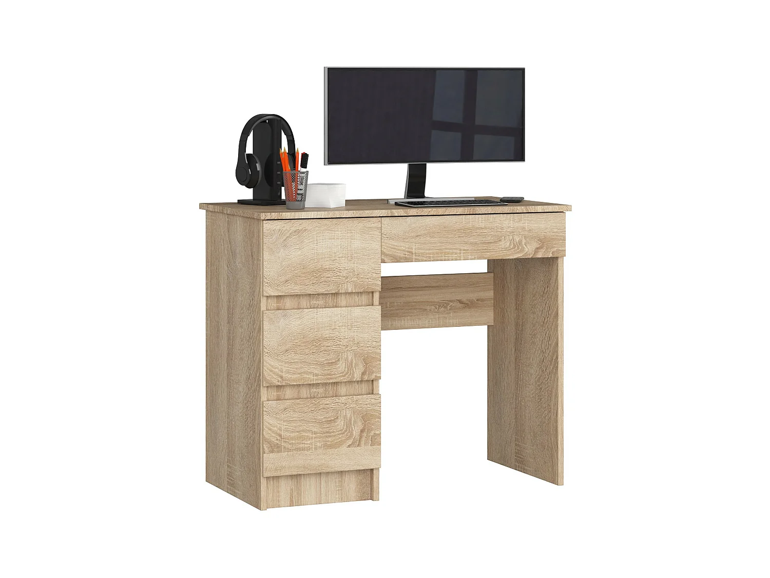 Bureau d'ordinateur AKORD gauche A7 Chêne Sonoma 90 cm 4 tiroirs façade Chêne Sonoma 90x50x77 cm
