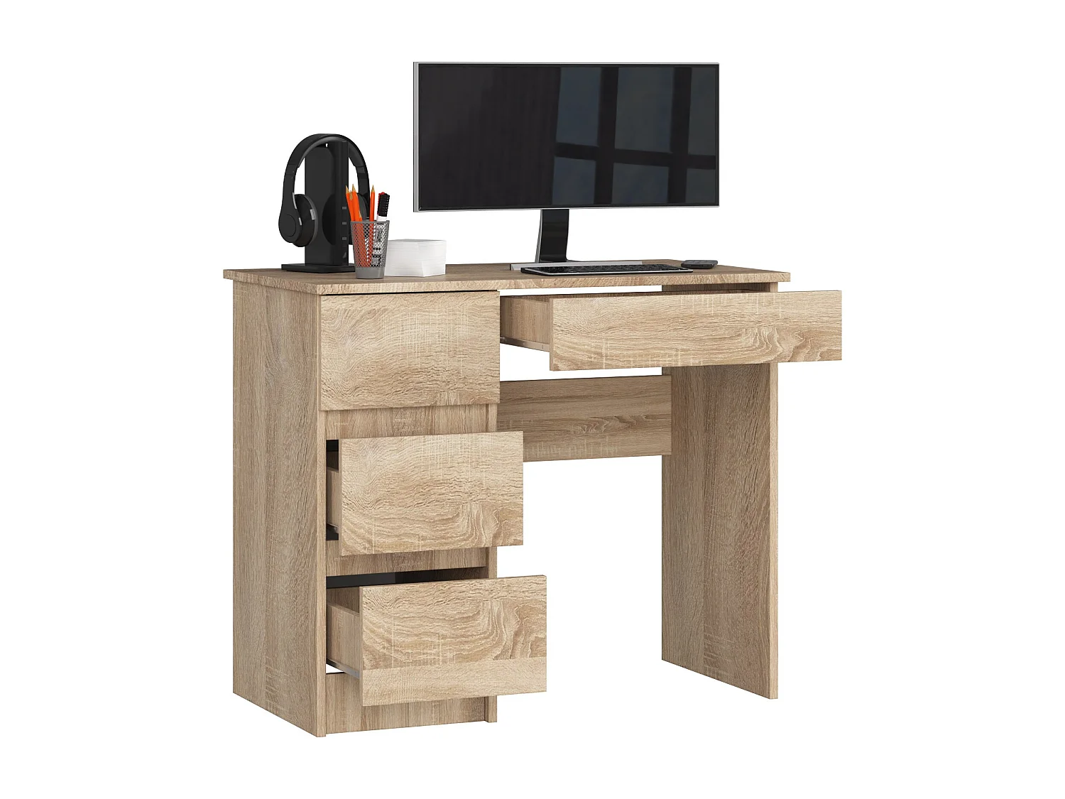 Bureau d'ordinateur AKORD gauche A7 Chêne Sonoma 90 cm 4 tiroirs façade Chêne Sonoma 90x50x77 cm