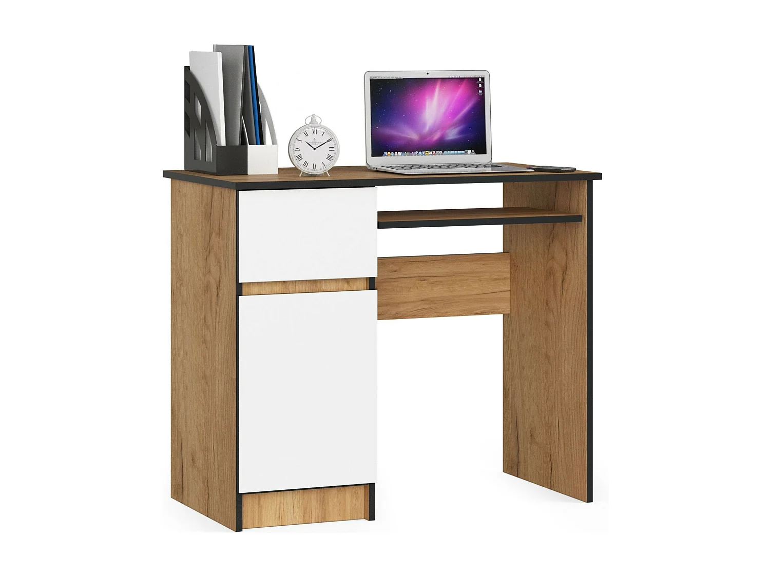 Bureau Links PIKSEL / Computerbureau / Computer Tafel / Bureautafel Rechts / Craft Eik - Wit / 90 x 77 x 50 cm