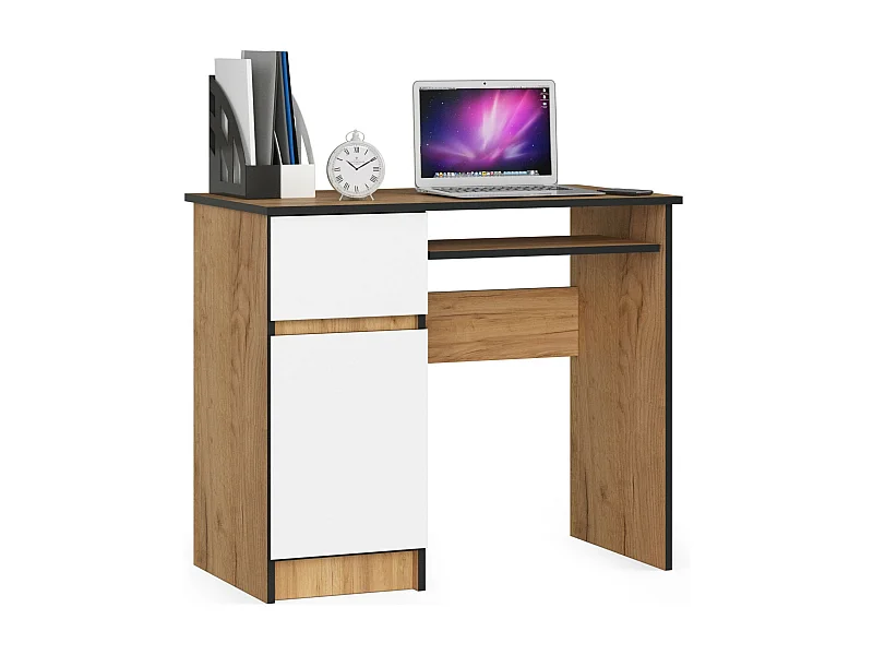 Bureau Links PIKSEL / Computerbureau / Computer Tafel / Bureautafel Rechts / Craft Eik - Wit / 90 x 77 x 50 cm