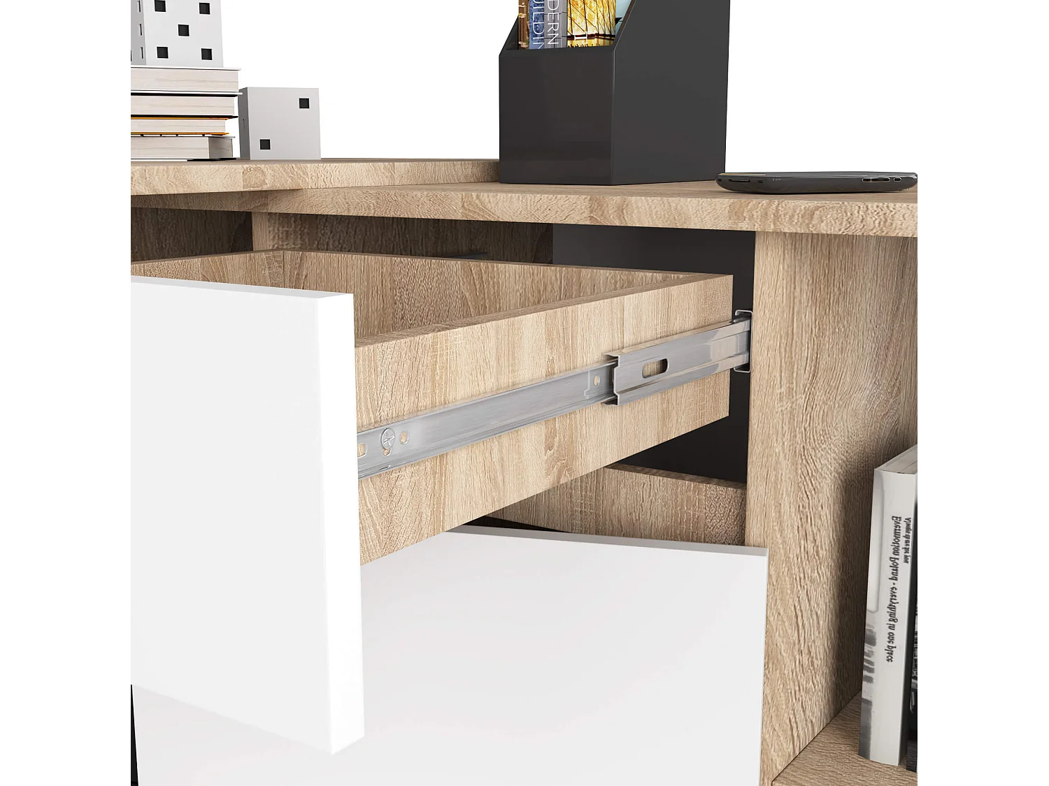 Scrivania angolare AKORD B17 Sonoma Quercia 120 cm 1 anta 1 cassetto inserto frontale Bianco 120x126x79 cm