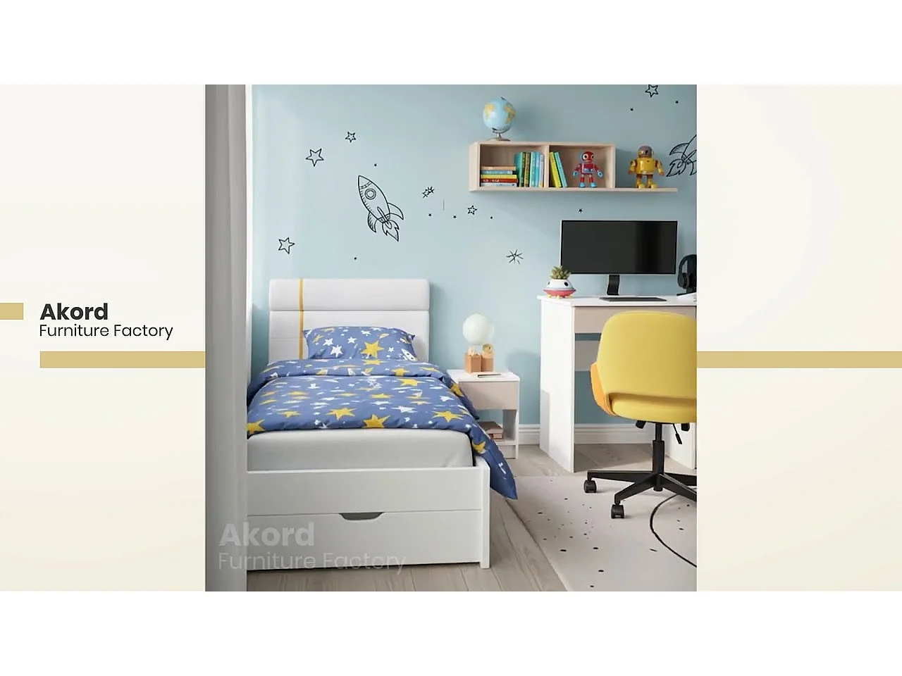 Bureau d'ordinateur AKORD droit A7 Blanc 90 cm 4 tiroirs façade Chêne Sonoma 90x50x77 cm