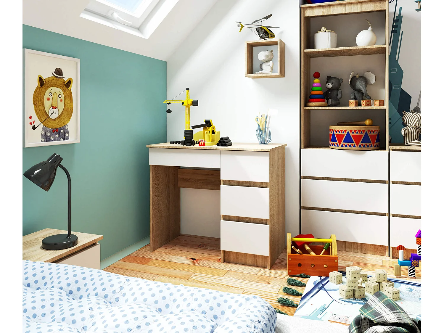 Bureau Rechts A-7 / Computerbureau / Computer Tafel / Bureautafel Rechts / Sonoma Eik - Wit/ 90 x 77 x 50 cm