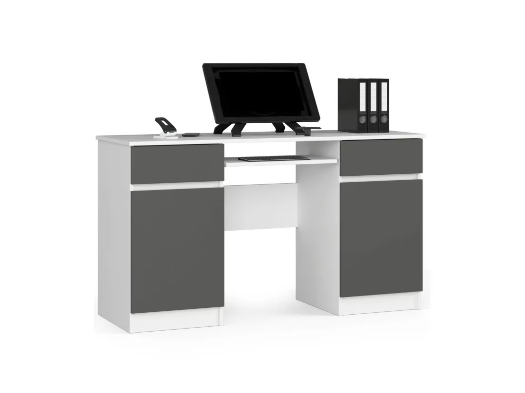 Kauf Unique PC-Schreibtisch AKORD A5 in der Farbe Weiß mit 2 Schubladen Front Graphitgrau und 5 Ablagen B135 x H77 x T50 cm