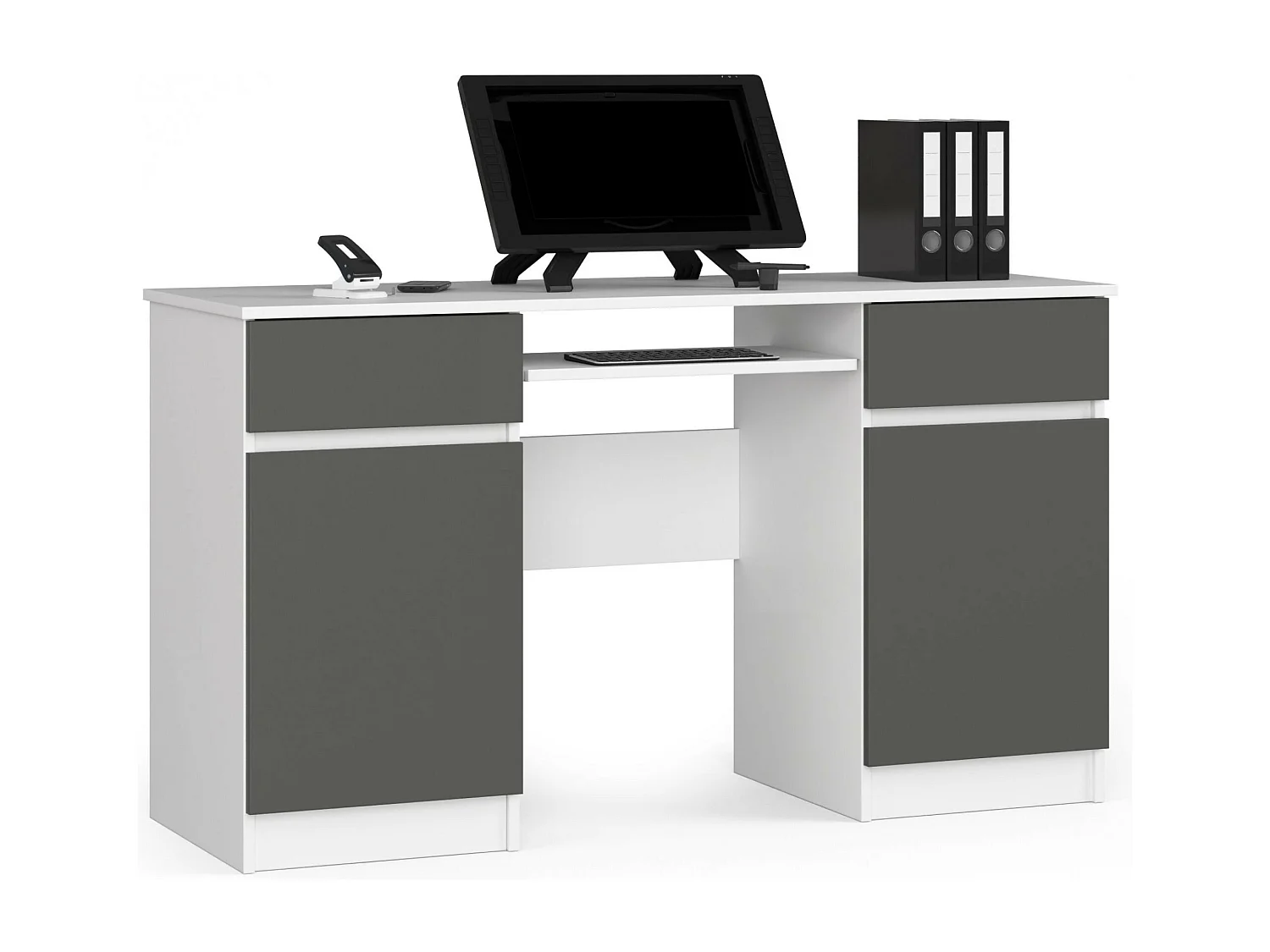 Bureau A5 / Computerbureau / Computer Tafel / Bureautafel / Wit - Grafietgrijs / 135 x 77 x 50 cm