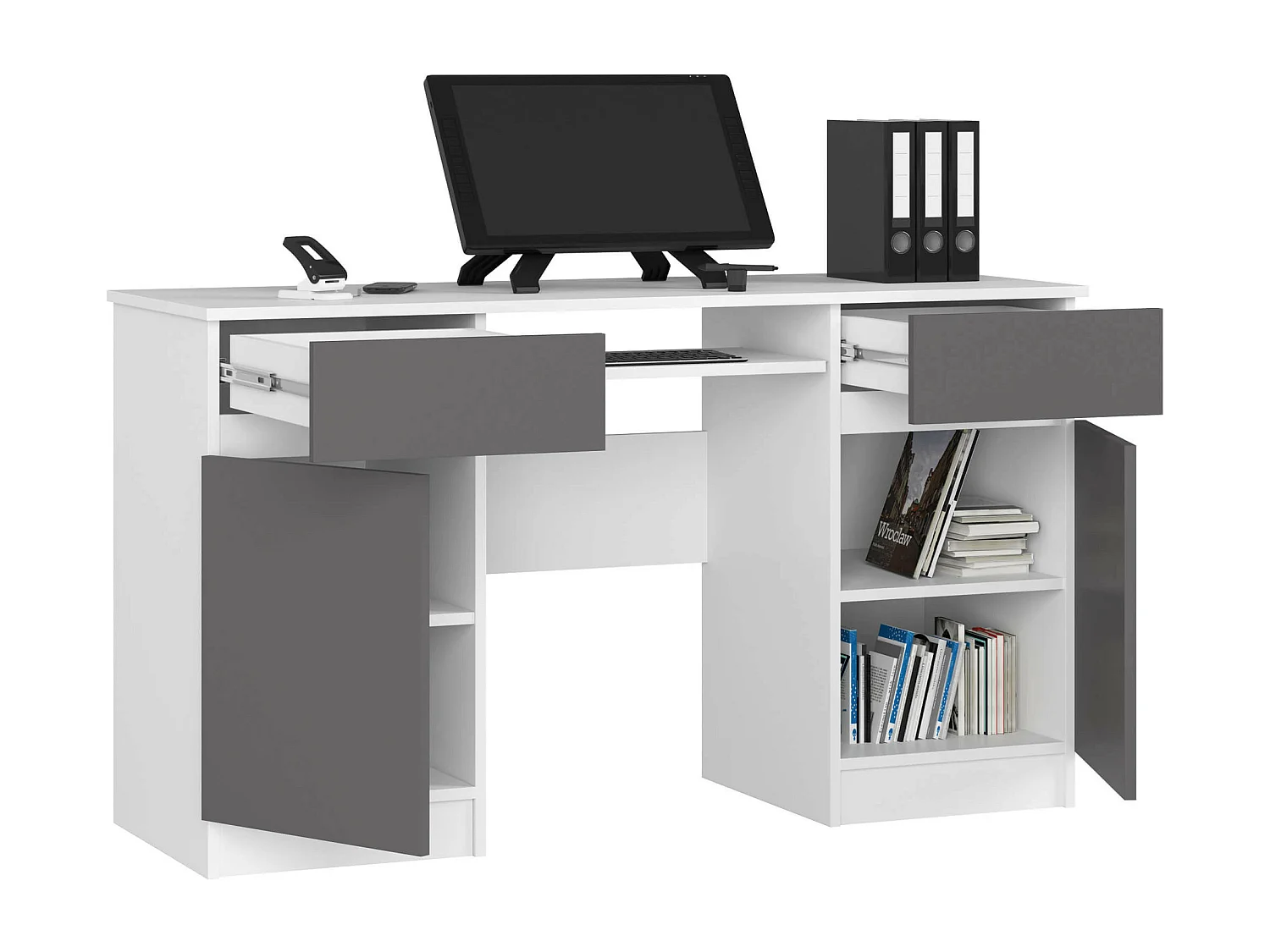 Bureau A5 / Computerbureau / Computer Tafel / Bureautafel / Wit - Grafietgrijs / 135 x 77 x 50 cm