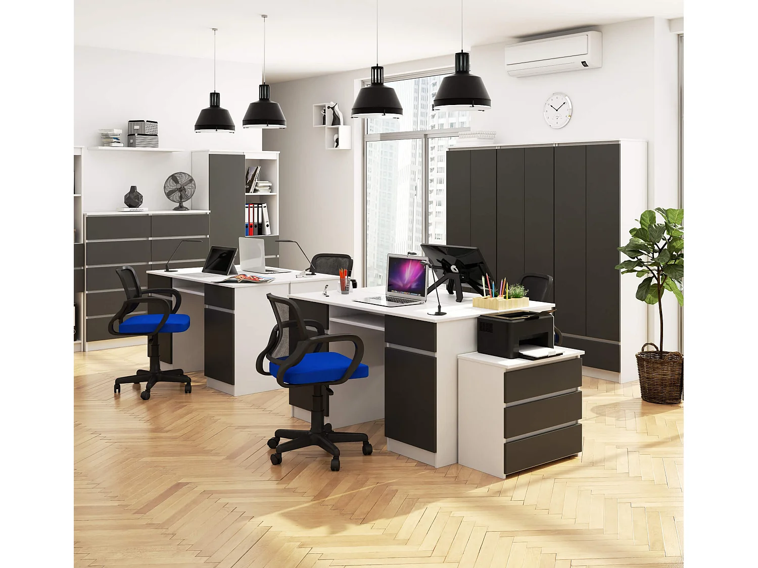 Bureau A5 / Computerbureau / Computer Tafel / Bureautafel / Wit - Grafietgrijs / 135 x 77 x 50 cm