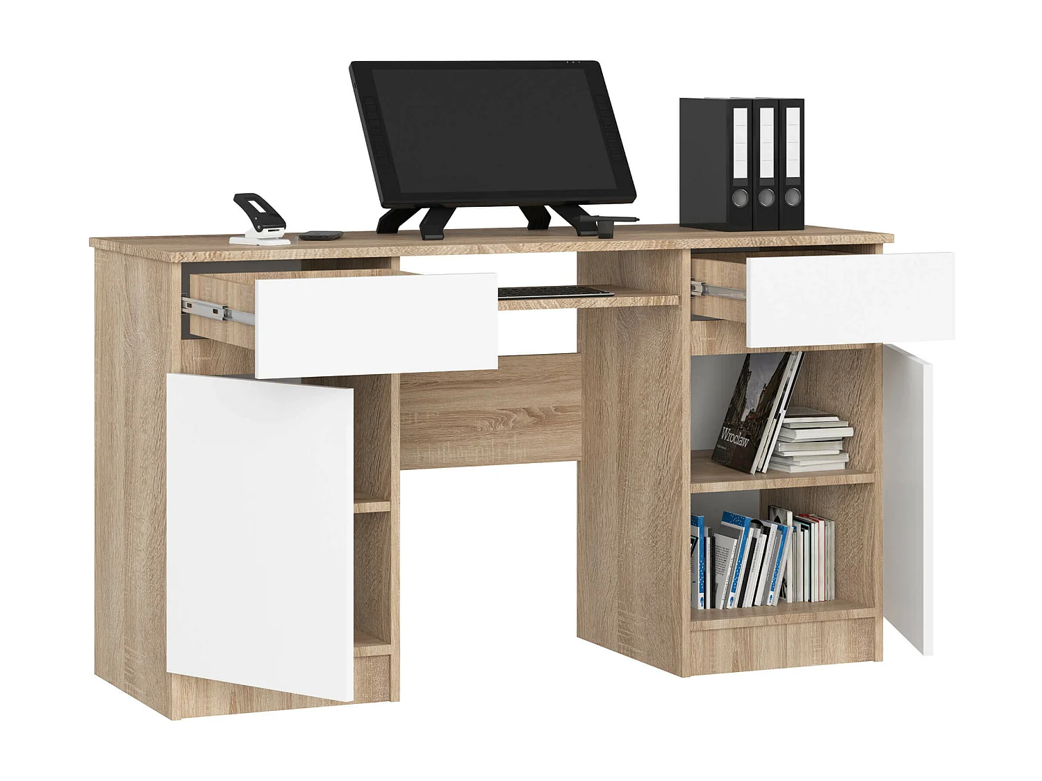 Bureau A5 / Computerbureau / Computer Tafel / Bureautafel / Sonoma Eik - Wit / 135 x 77 x 50 cm