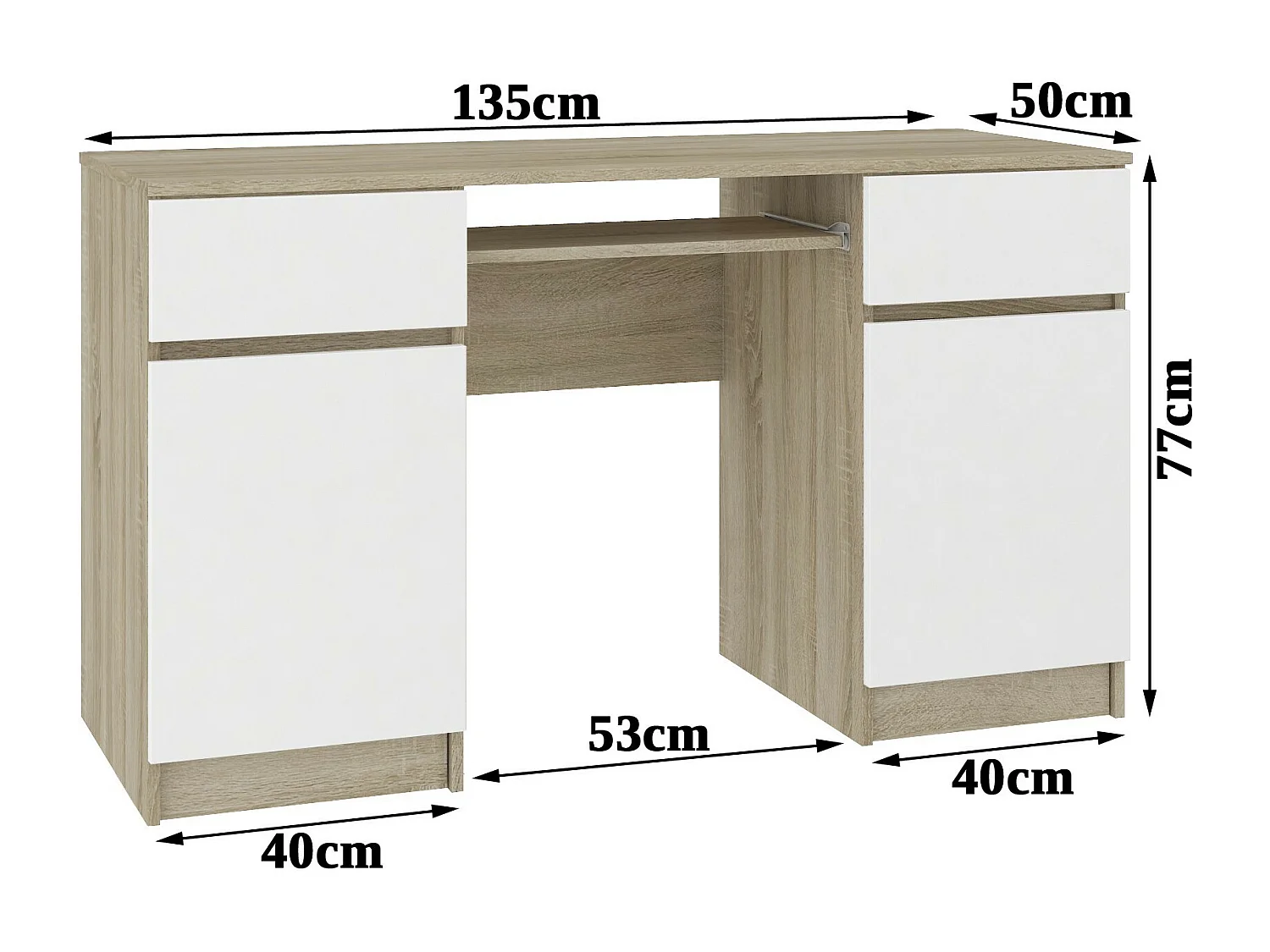 Bureau A5 / Computerbureau / Computer Tafel / Bureautafel / Sonoma Eik - Wit / 135 x 77 x 50 cm