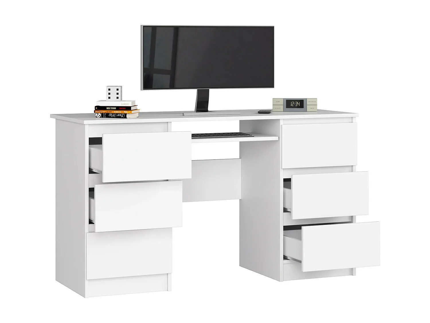 Scrivania per computer AKORD A11 Bianco 135 cm 6 cassetti 135x50x77 cm